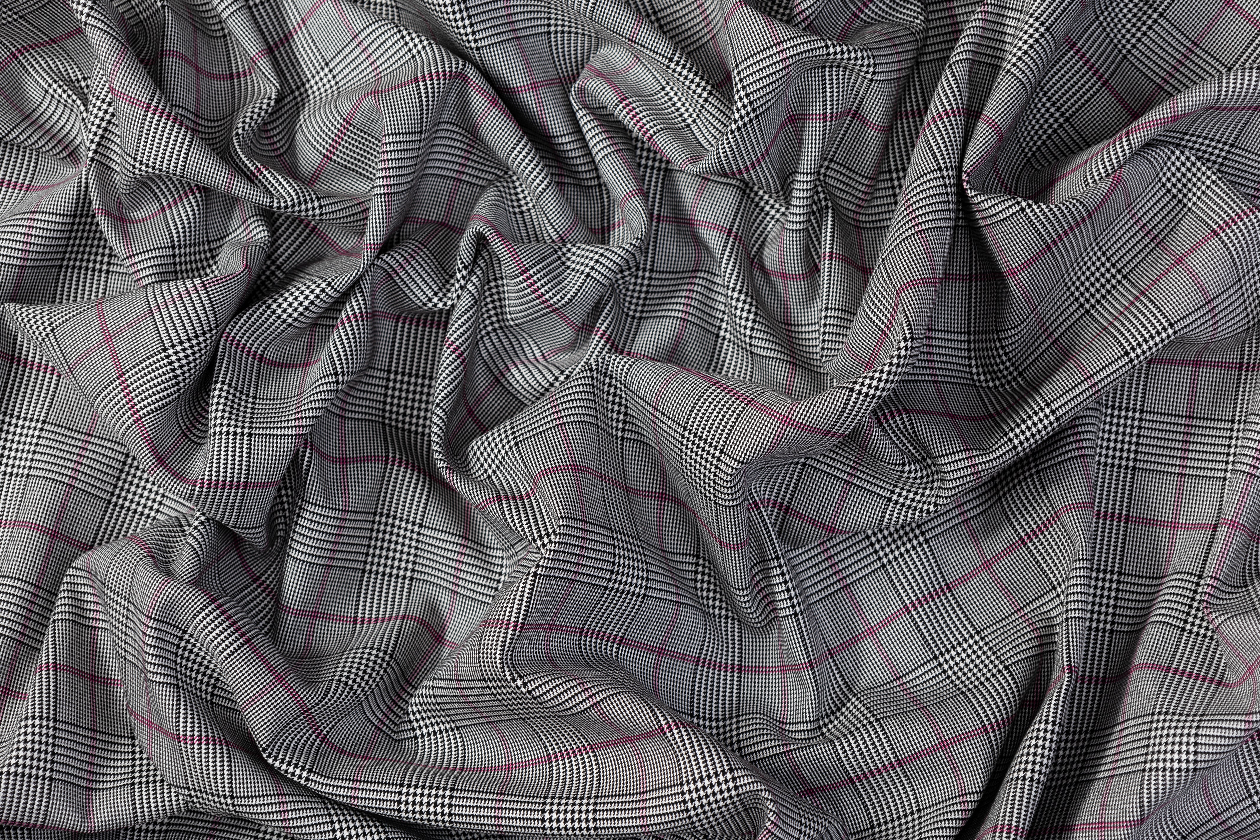 Glen Check Stretch Viscose Suiting - Gray / Pink