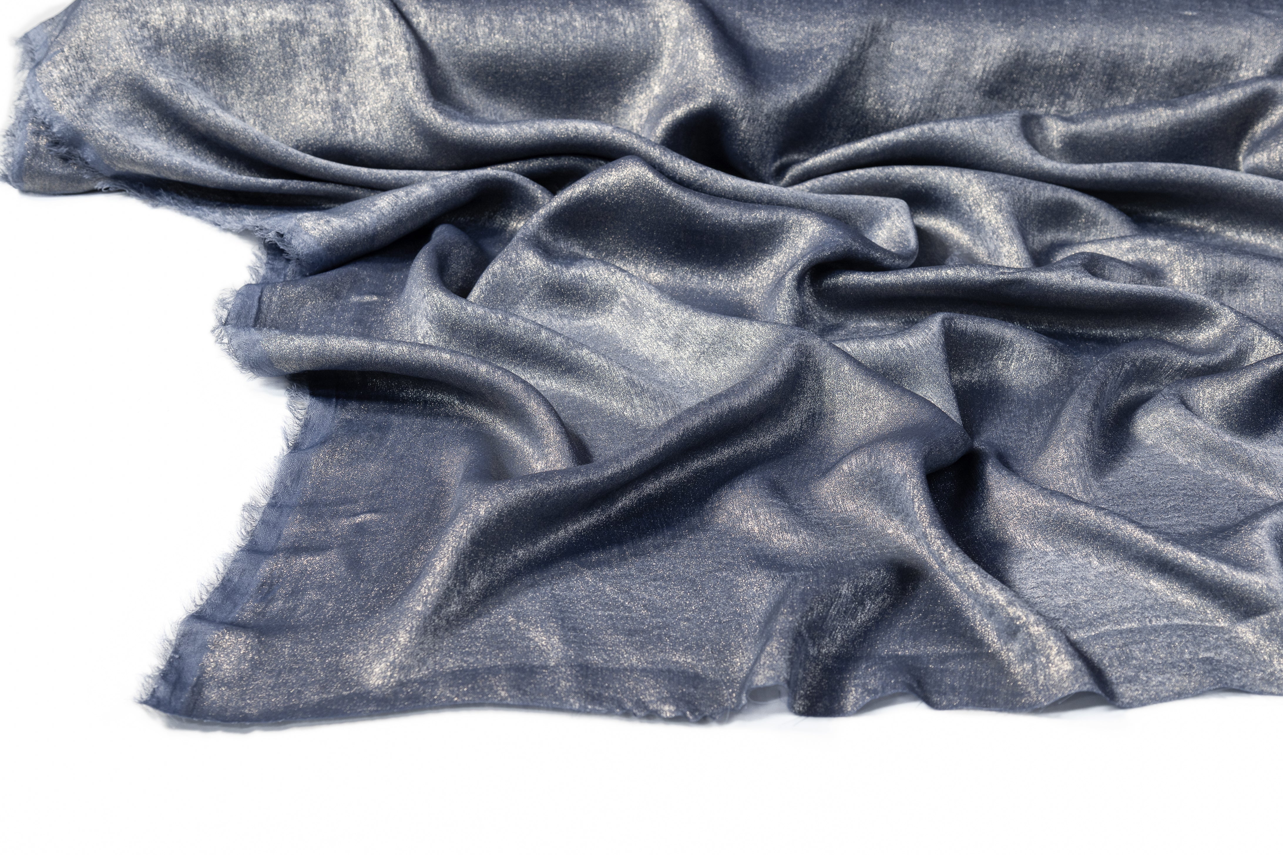 Shimmer Crepe de Chine - Blue Gray / Gold