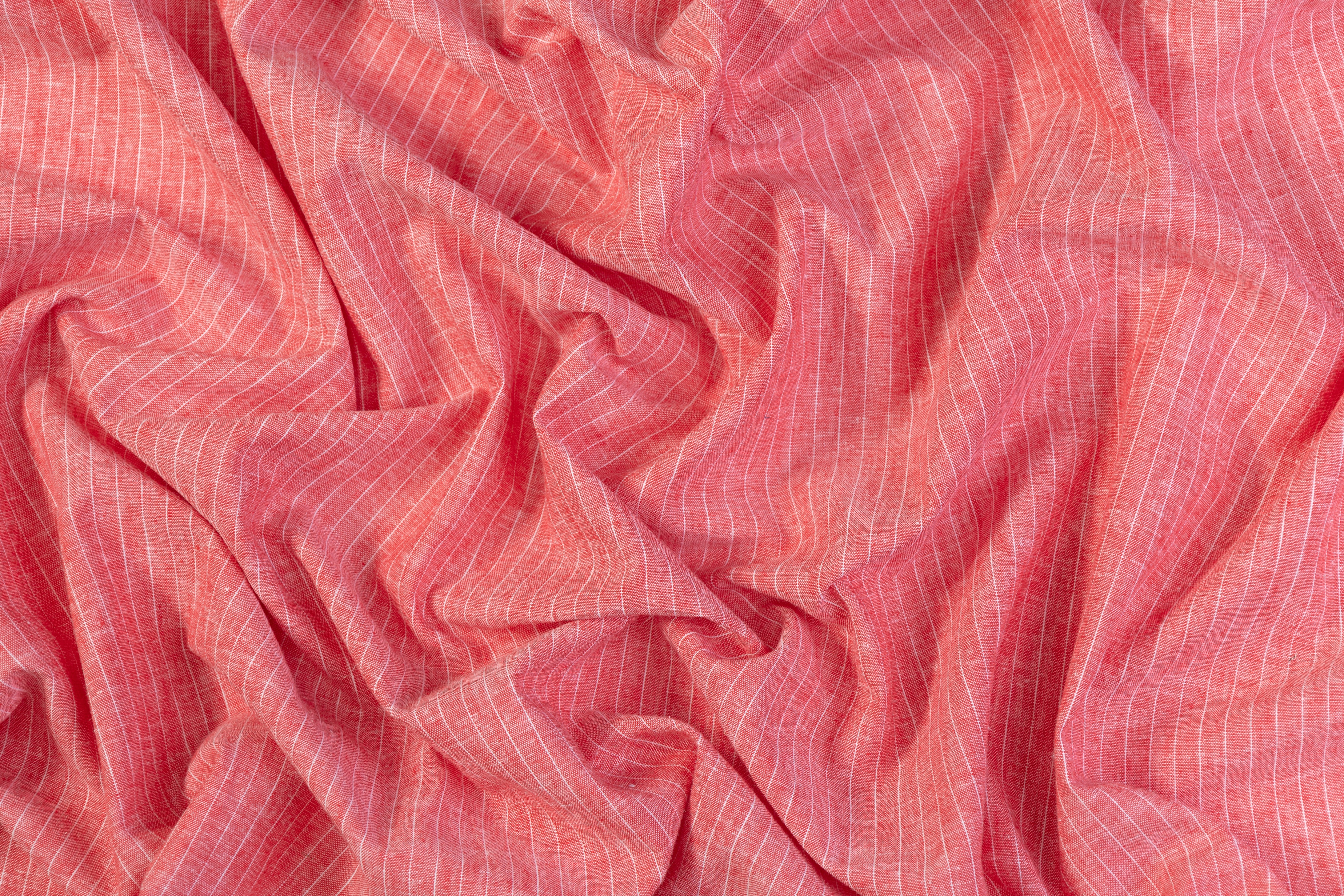 Pin Striped Printed Italian Linen - Red / White