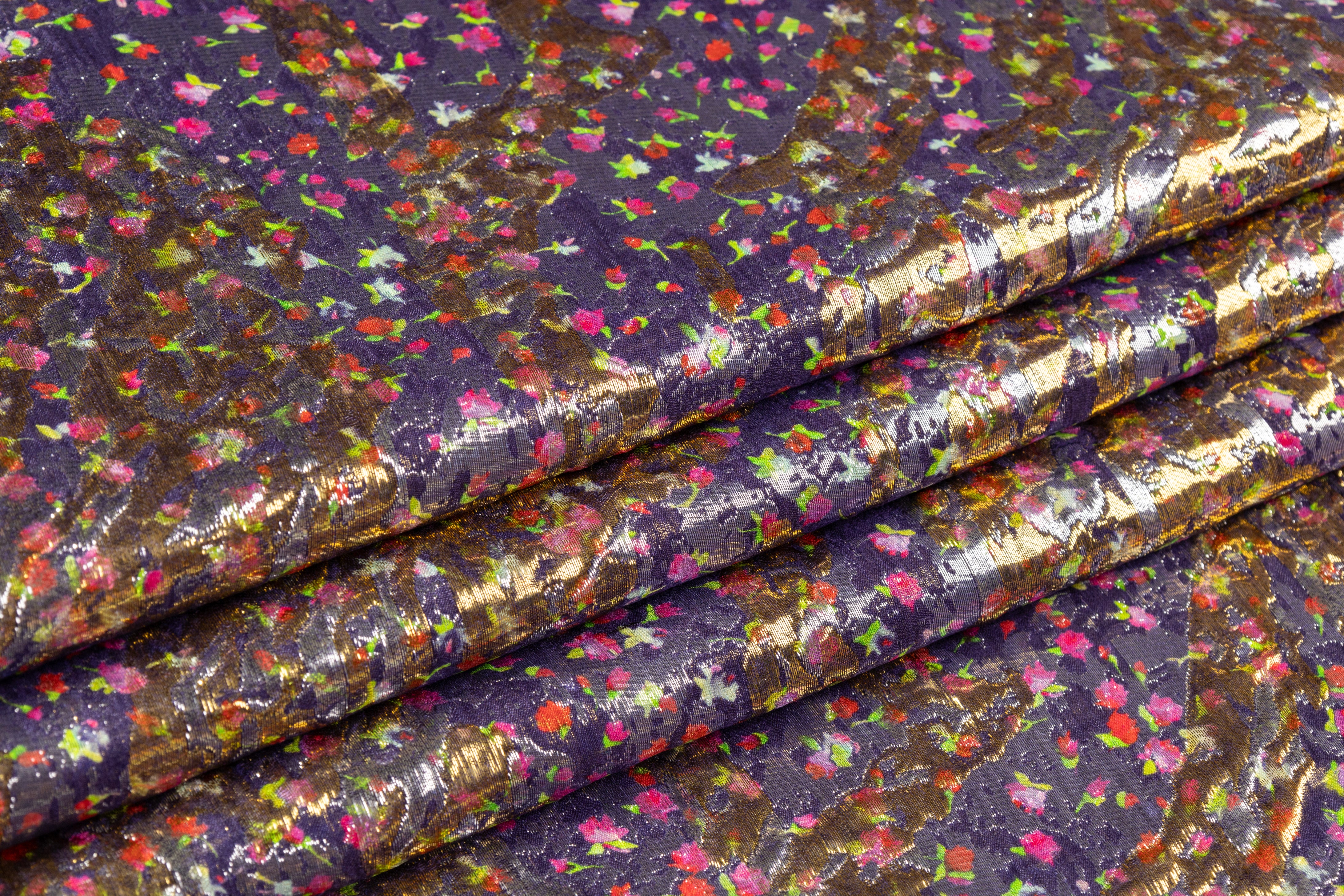 Abstract Ditsy Floral Metallic Italian Silk Brocade - Multicolor / Gold