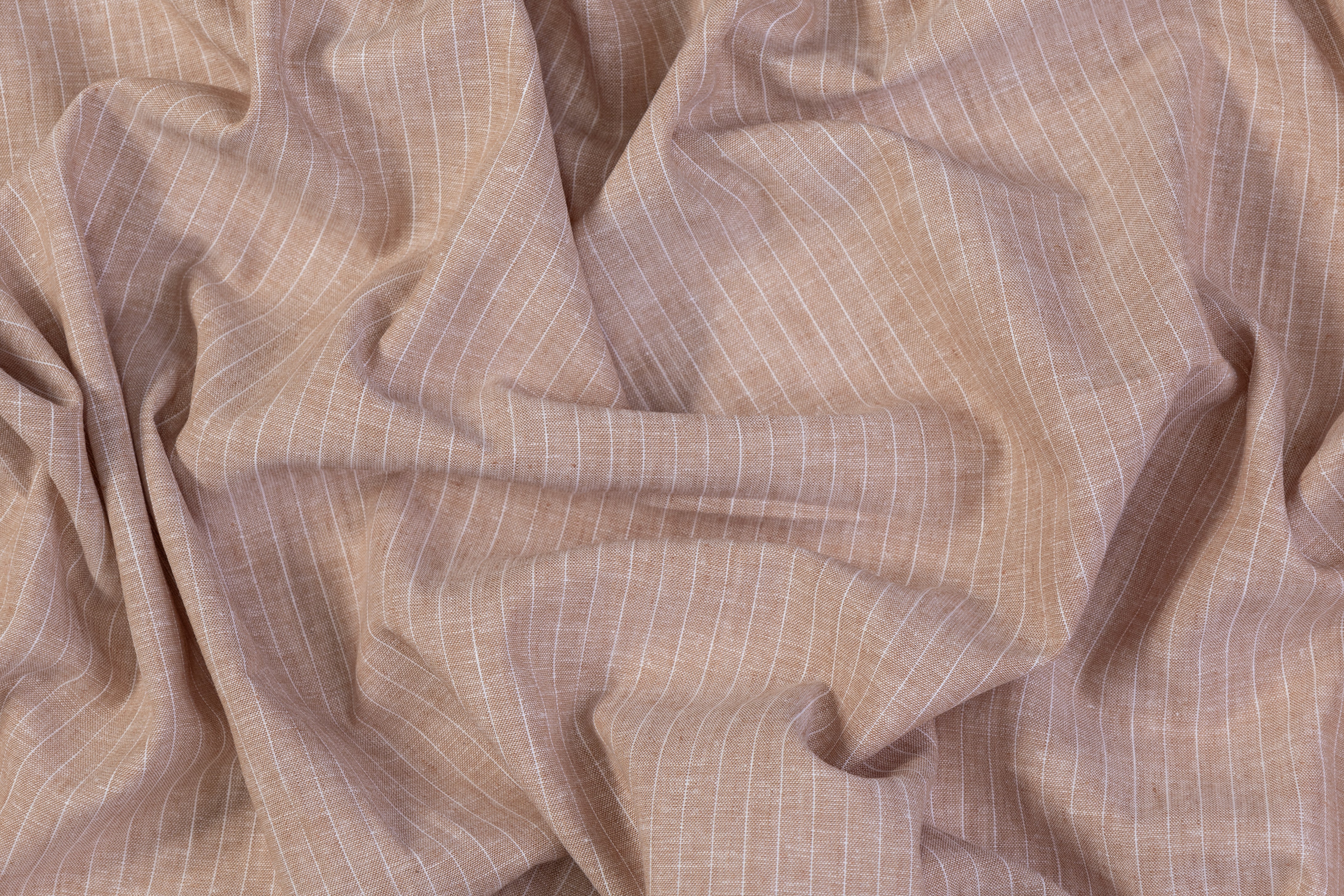 Pin Striped Printed Italian Linen - Taupe / White