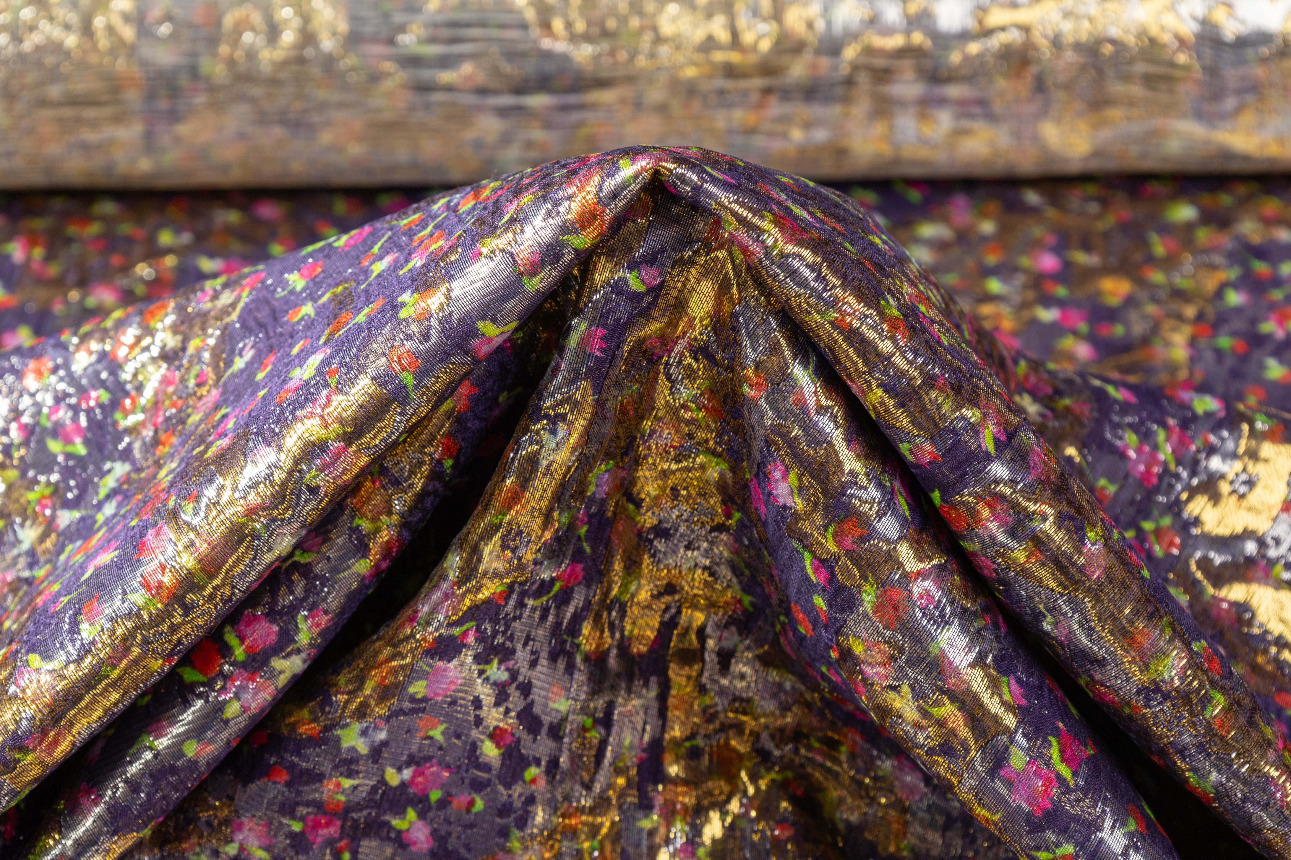 Abstract Ditsy Floral Metallic Italian Silk Brocade - Multicolor / Gold