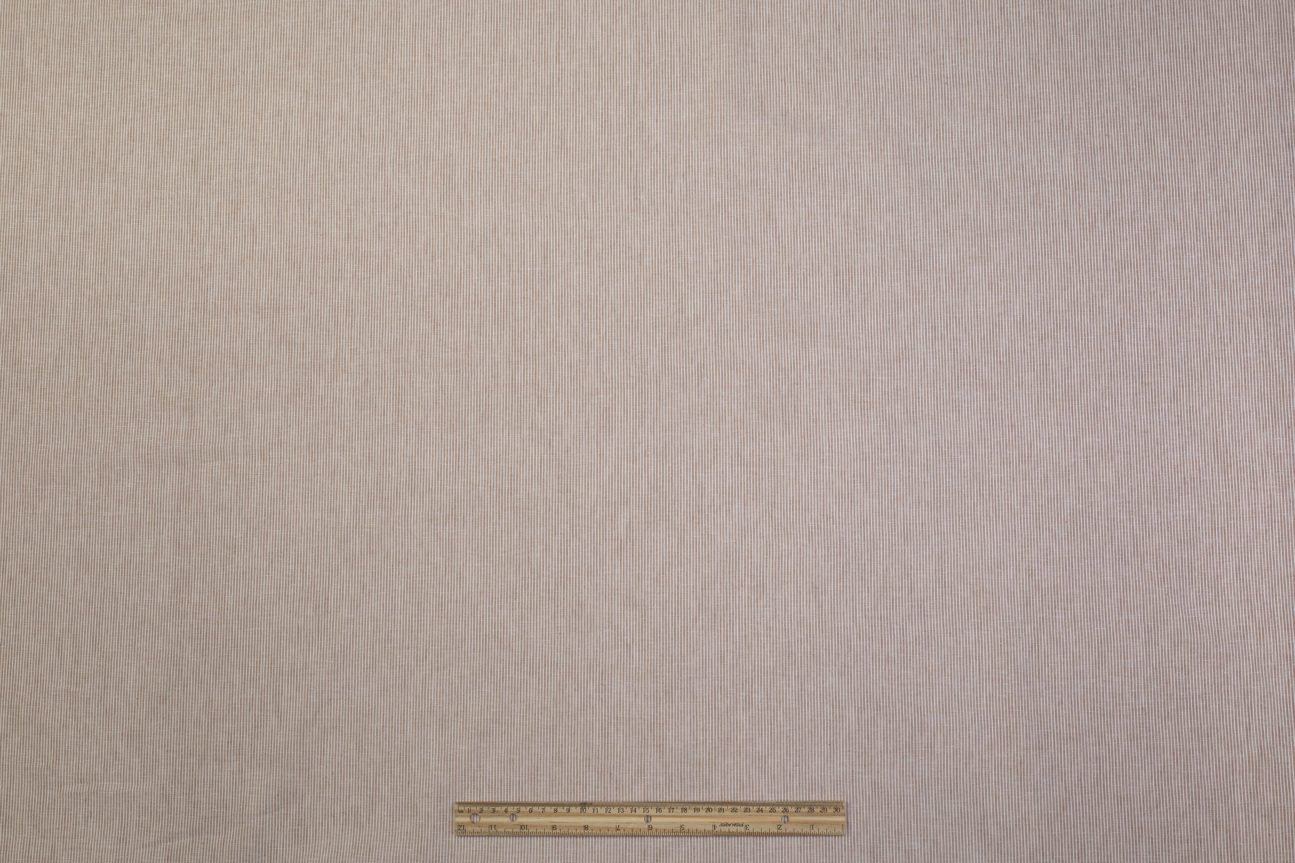 Hairline Striped Printed Italian Linen - Taupe / White