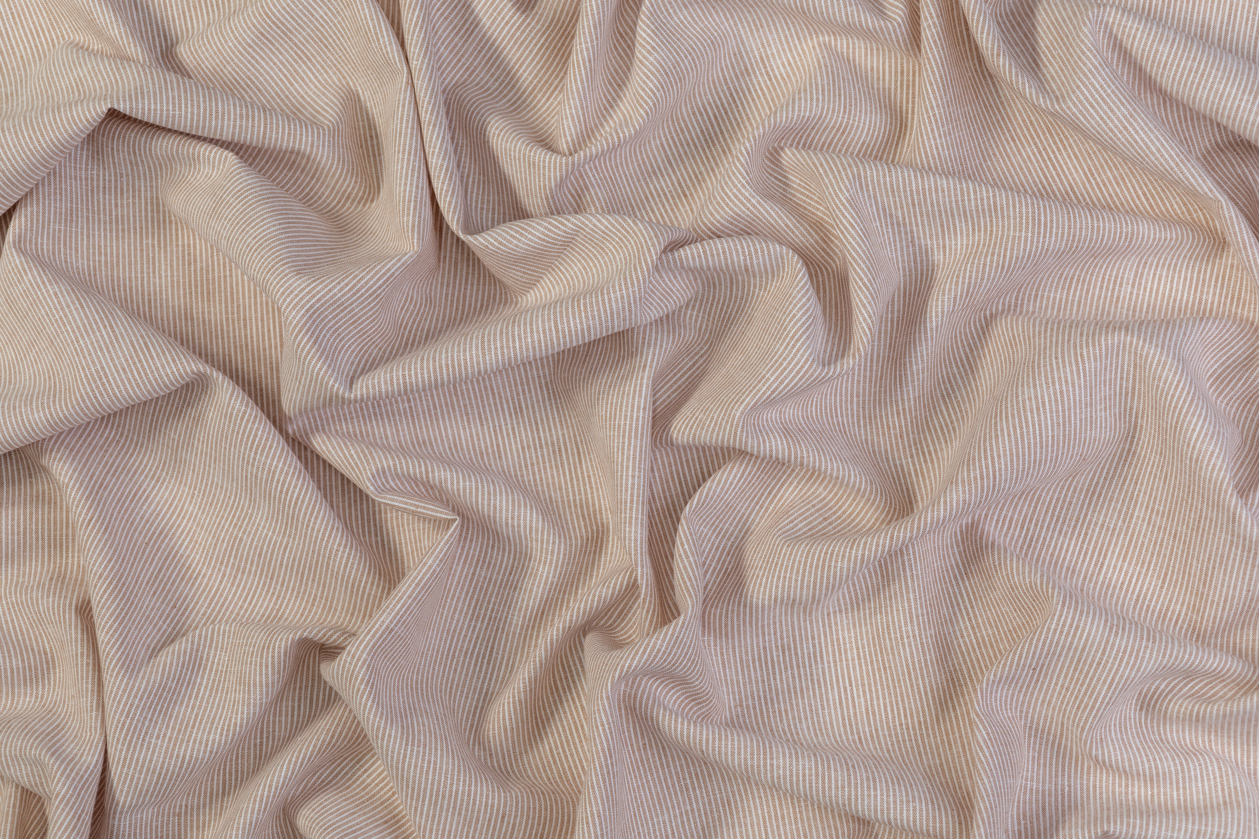 Hairline Striped Printed Italian Linen - Taupe / White