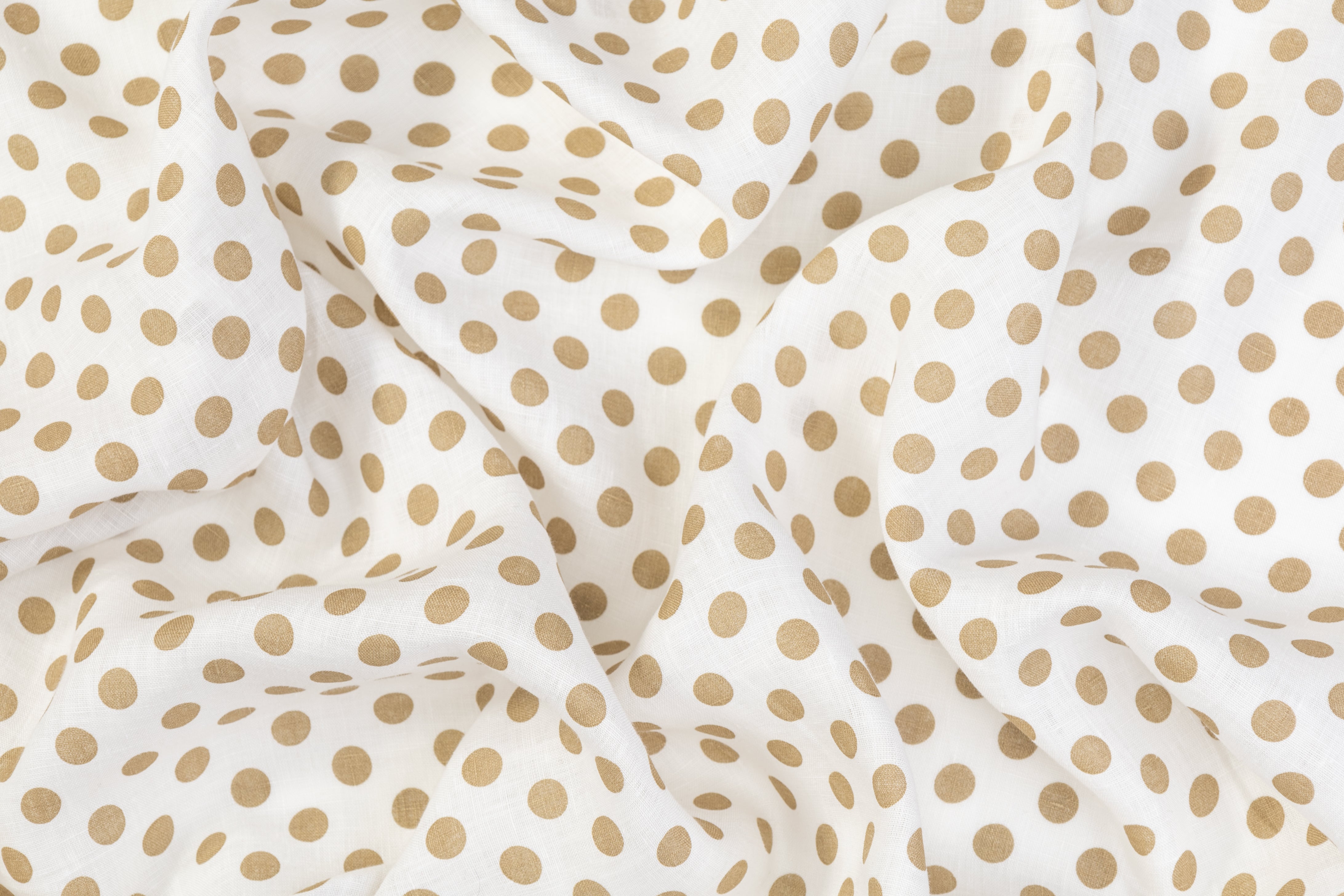 Polka Dot Printed Italian Linen - White / Brown