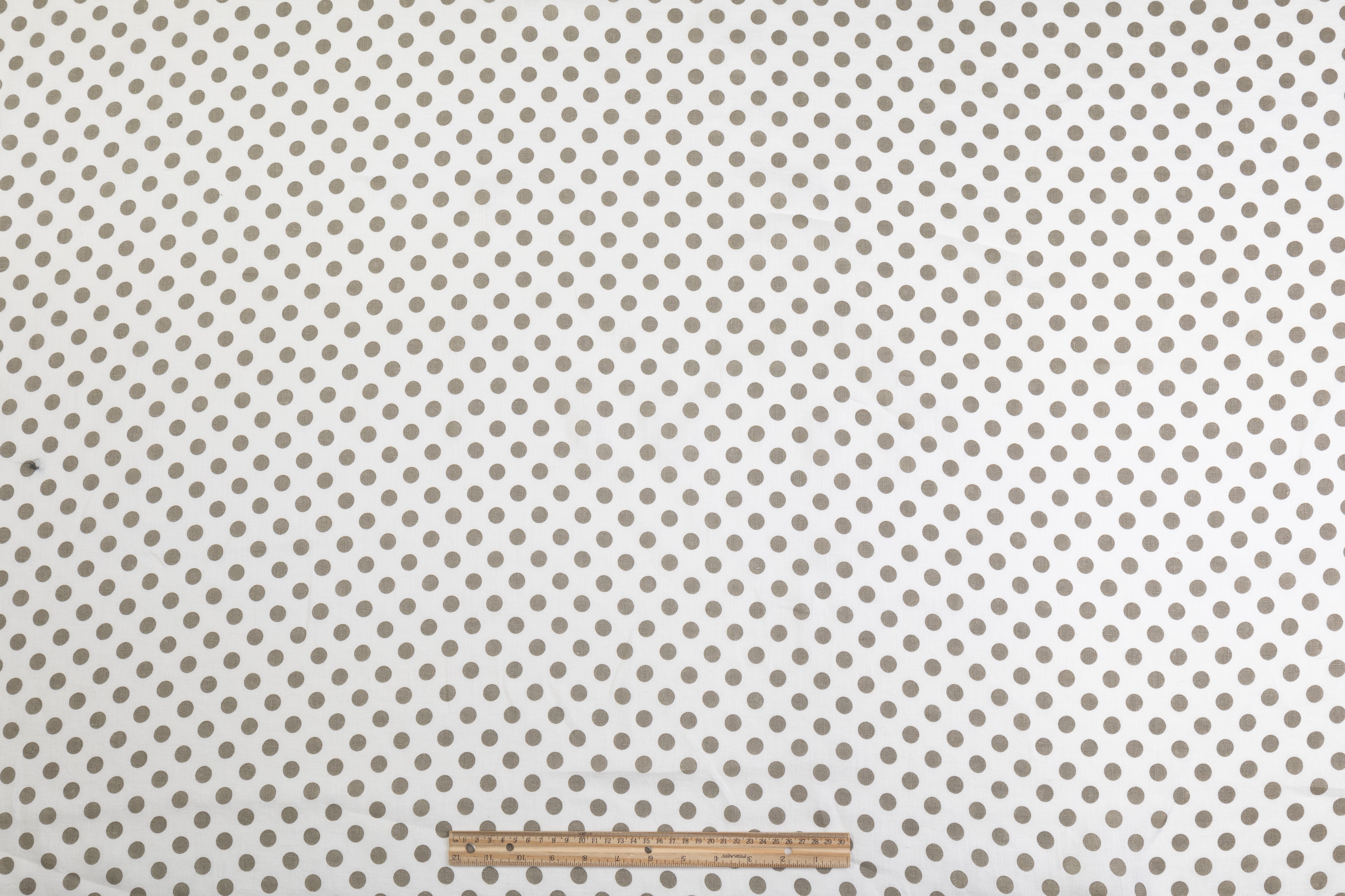 Polka Dot Printed Italian Linen - Mud Gray / White