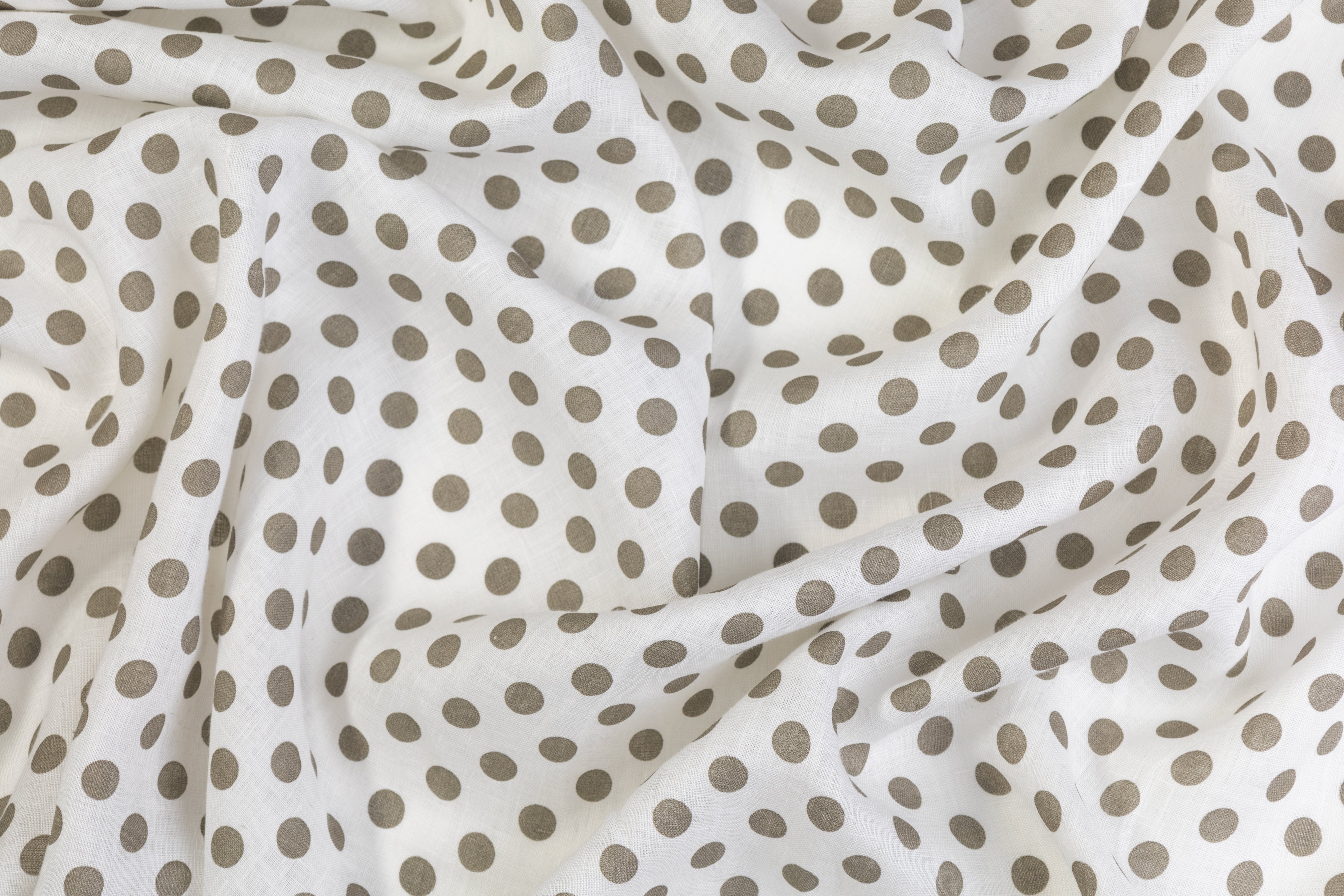 Polka Dot Printed Italian Linen - Mud Gray / White