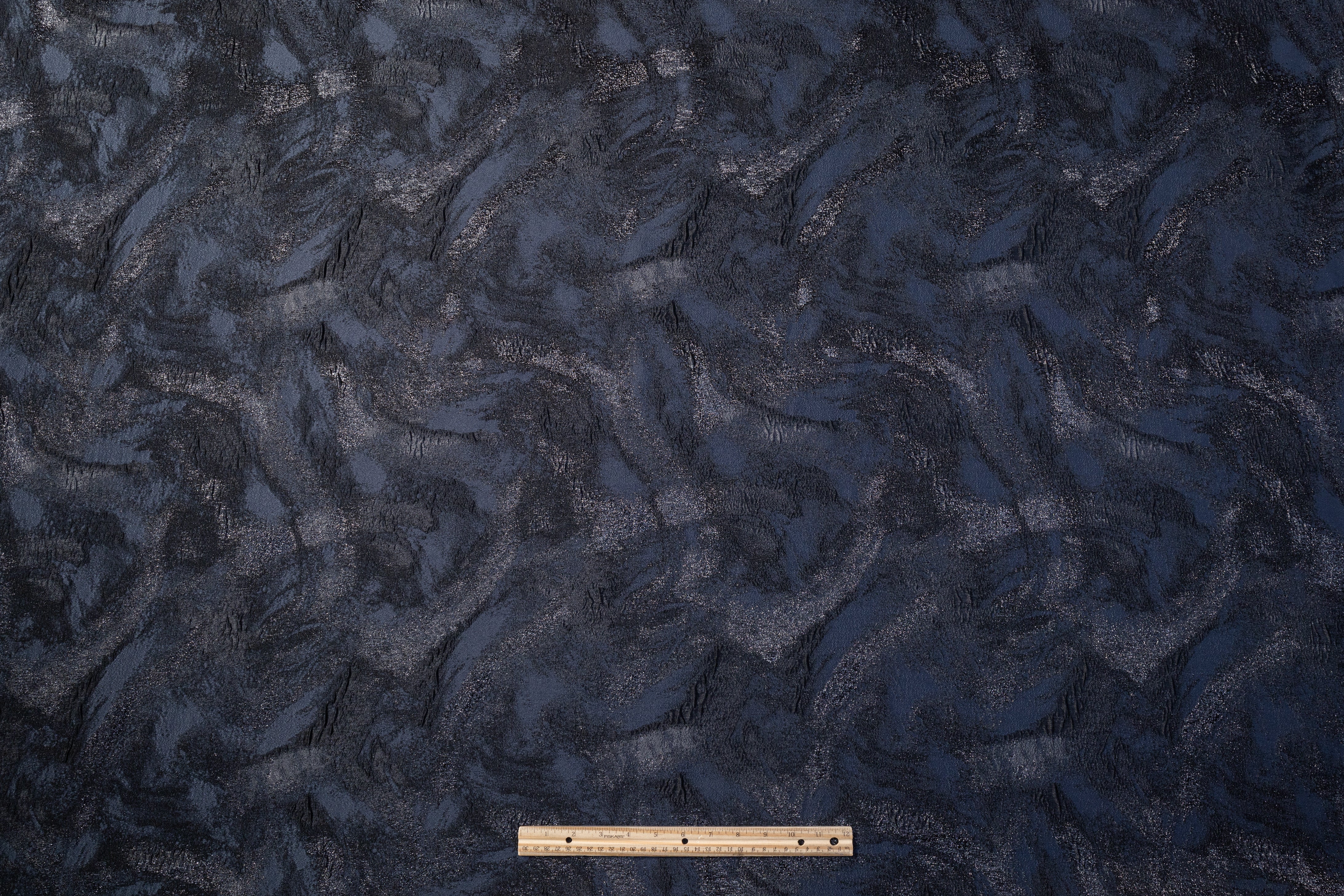 Abstract Metallic Cloqué Brocade - Blue / Black / Gray