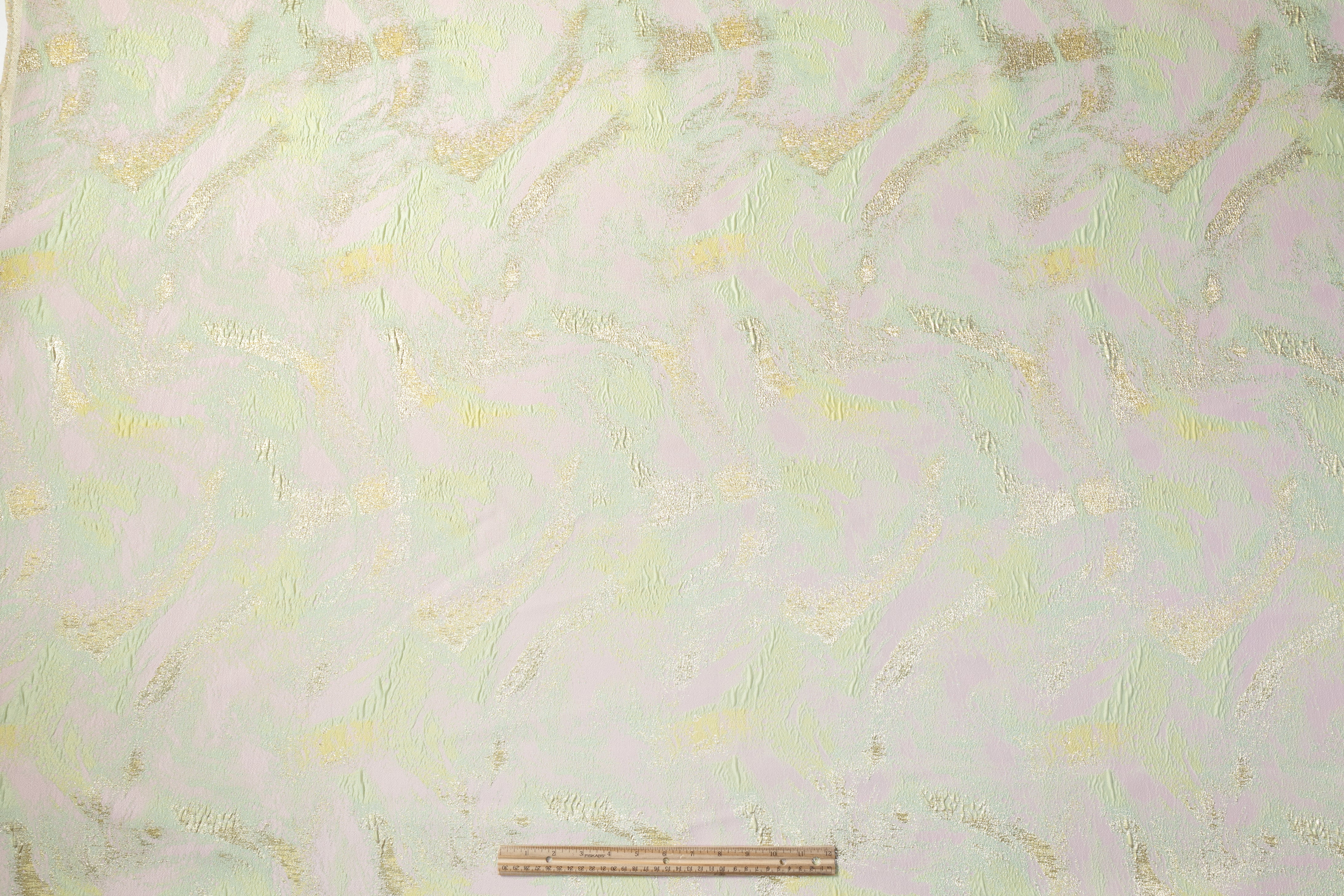 Abstract Metallic Cloqué Brocade - Pink / Green / Gold
