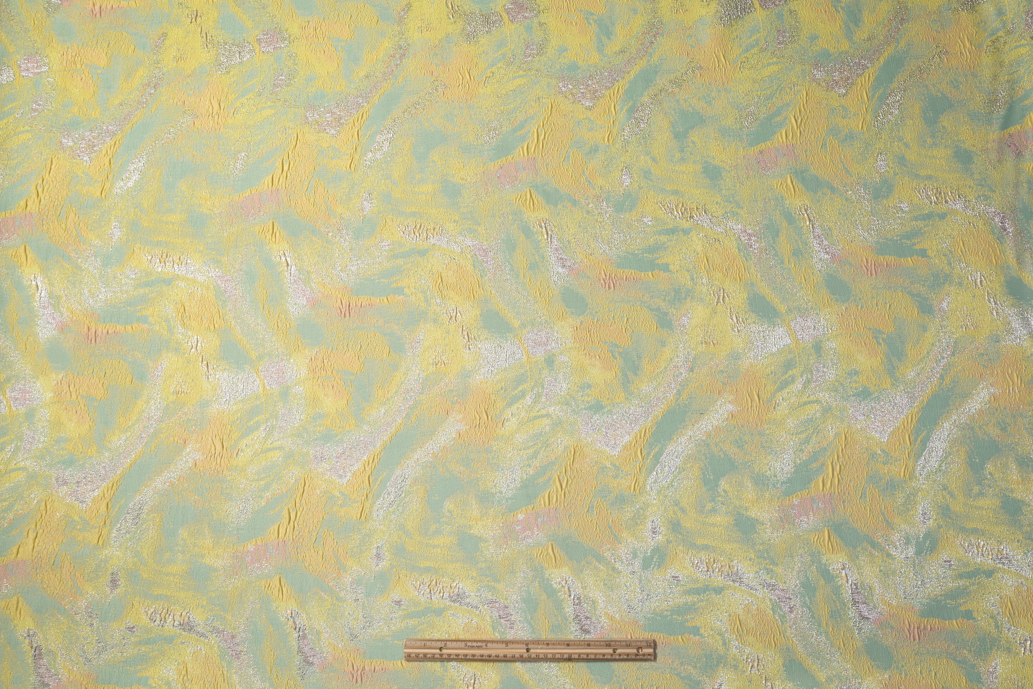 Abstract Metallic Cloqué Brocade - Yellow / Green / Pink