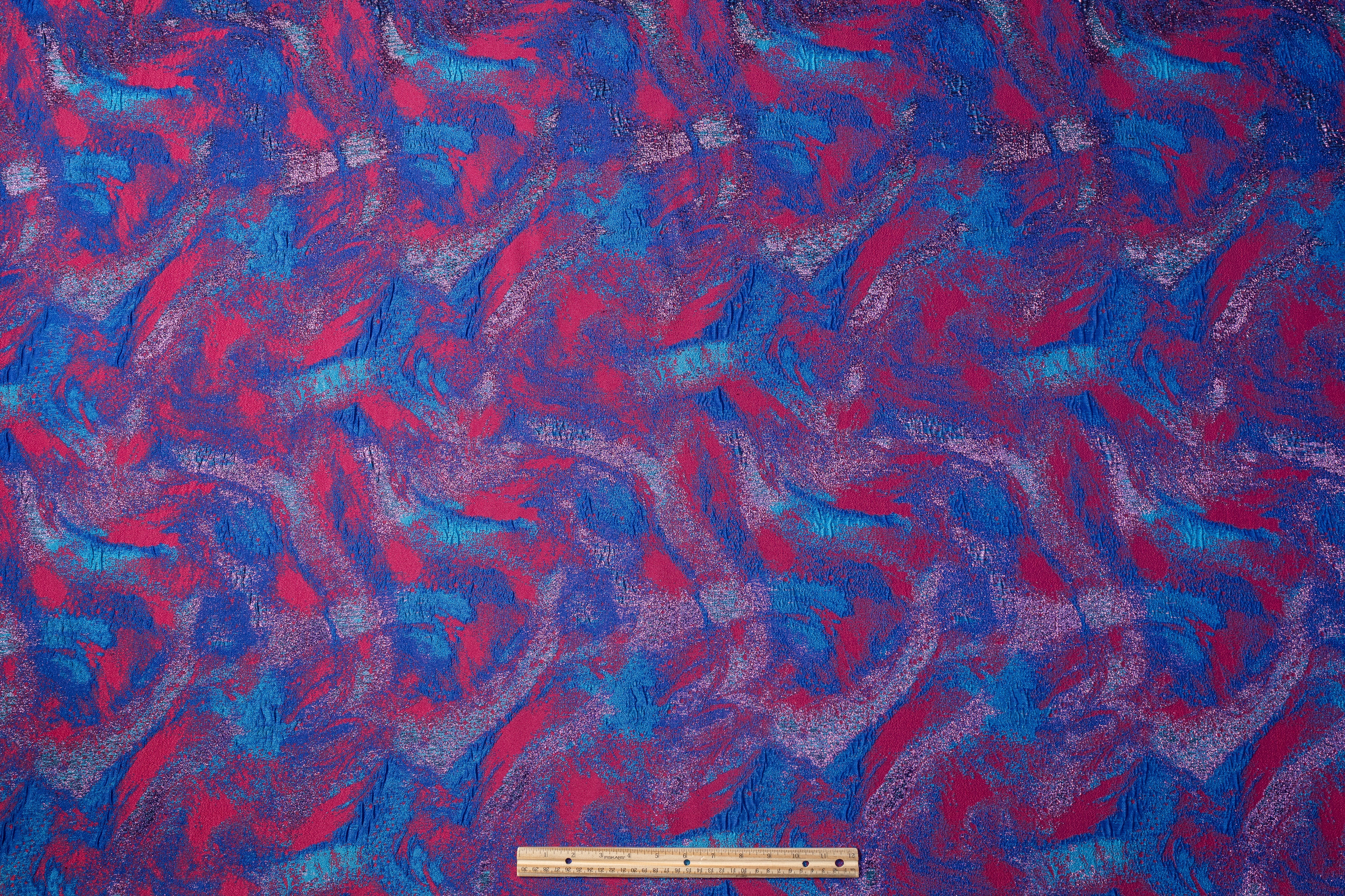 Abstract Metallic Cloqué Brocade - Blue / Raspberry