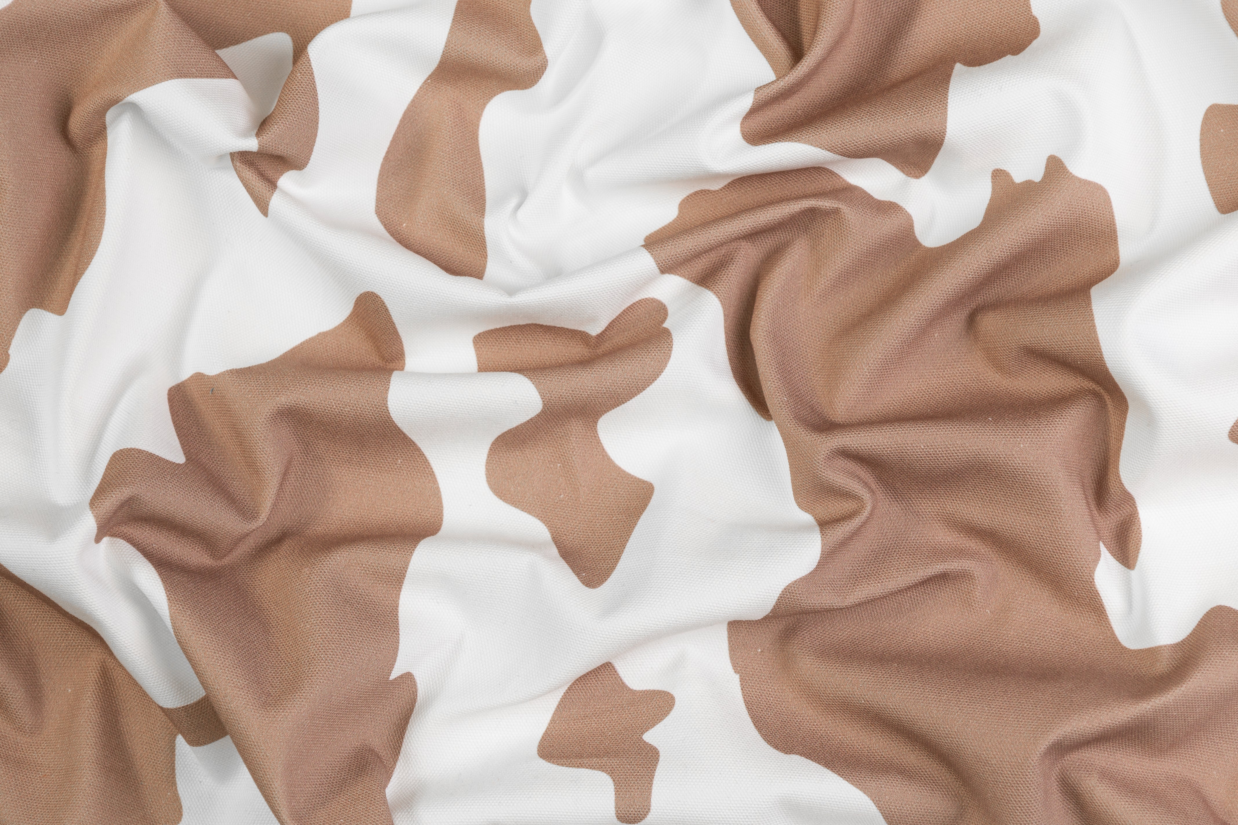 Cow Print Italian Cotton Canvas - White / Brown