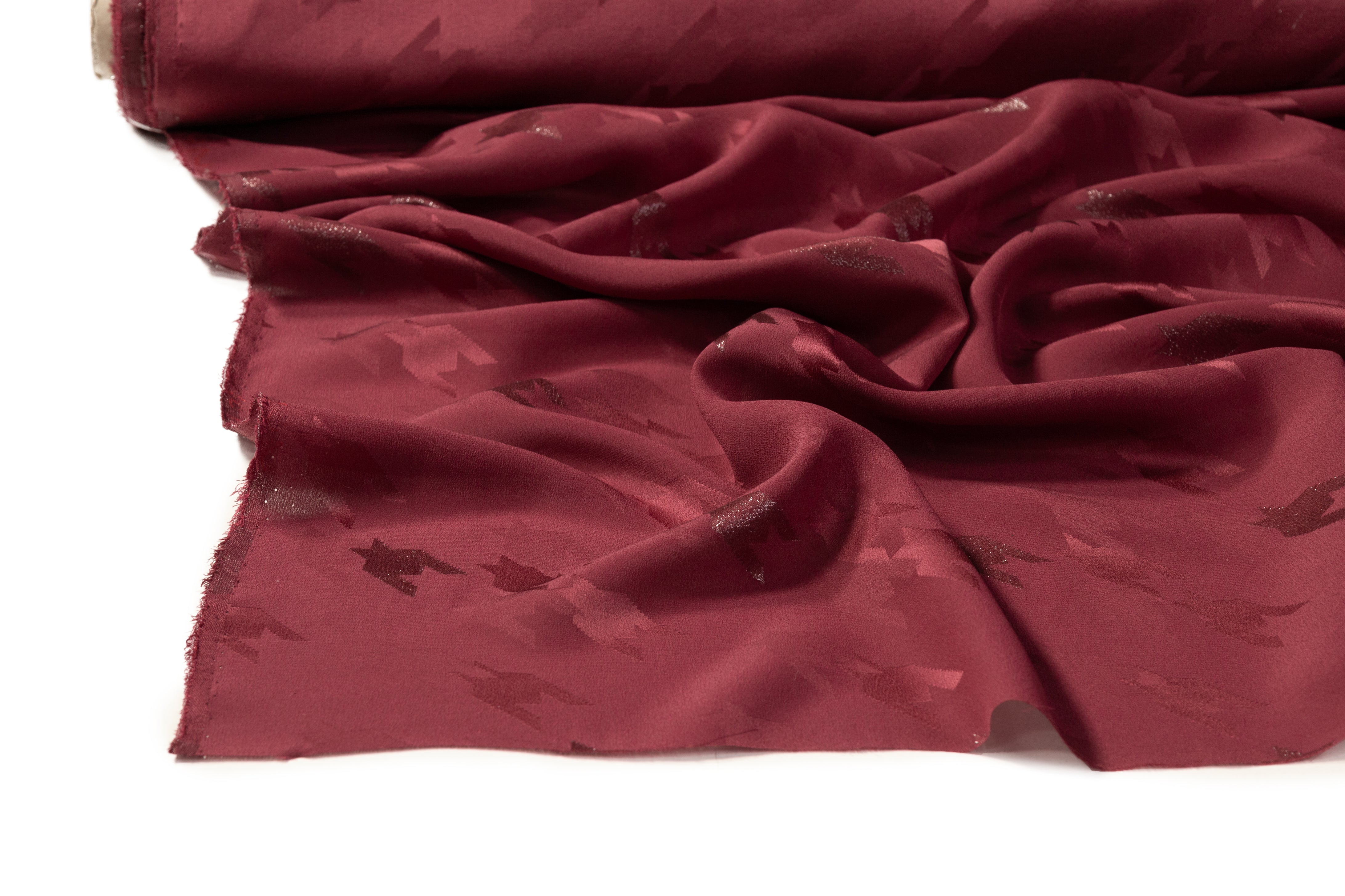 Houndstooth Italian Metallic Silk Jacquard - Burgundy