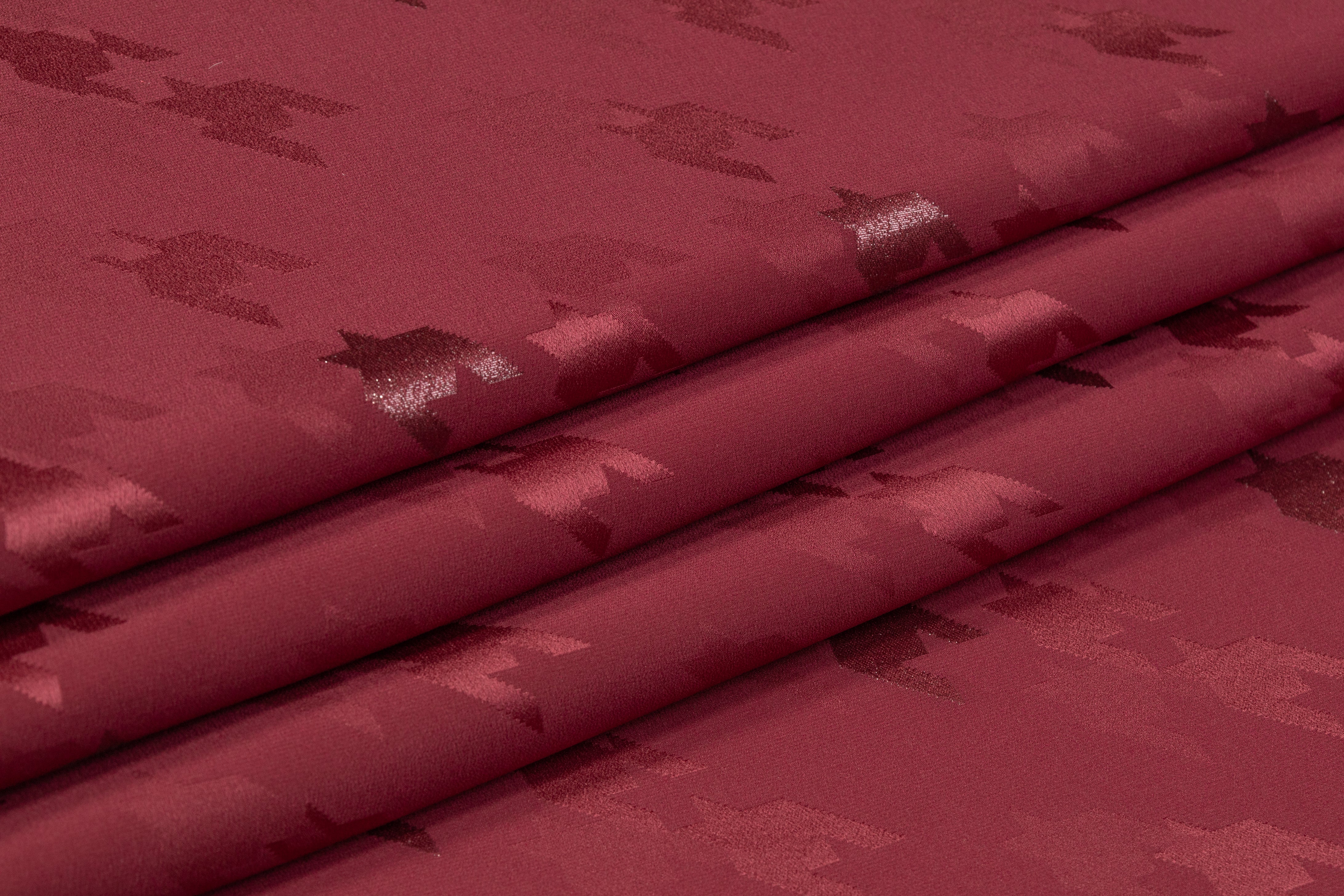 Houndstooth Italian Metallic Silk Jacquard - Burgundy