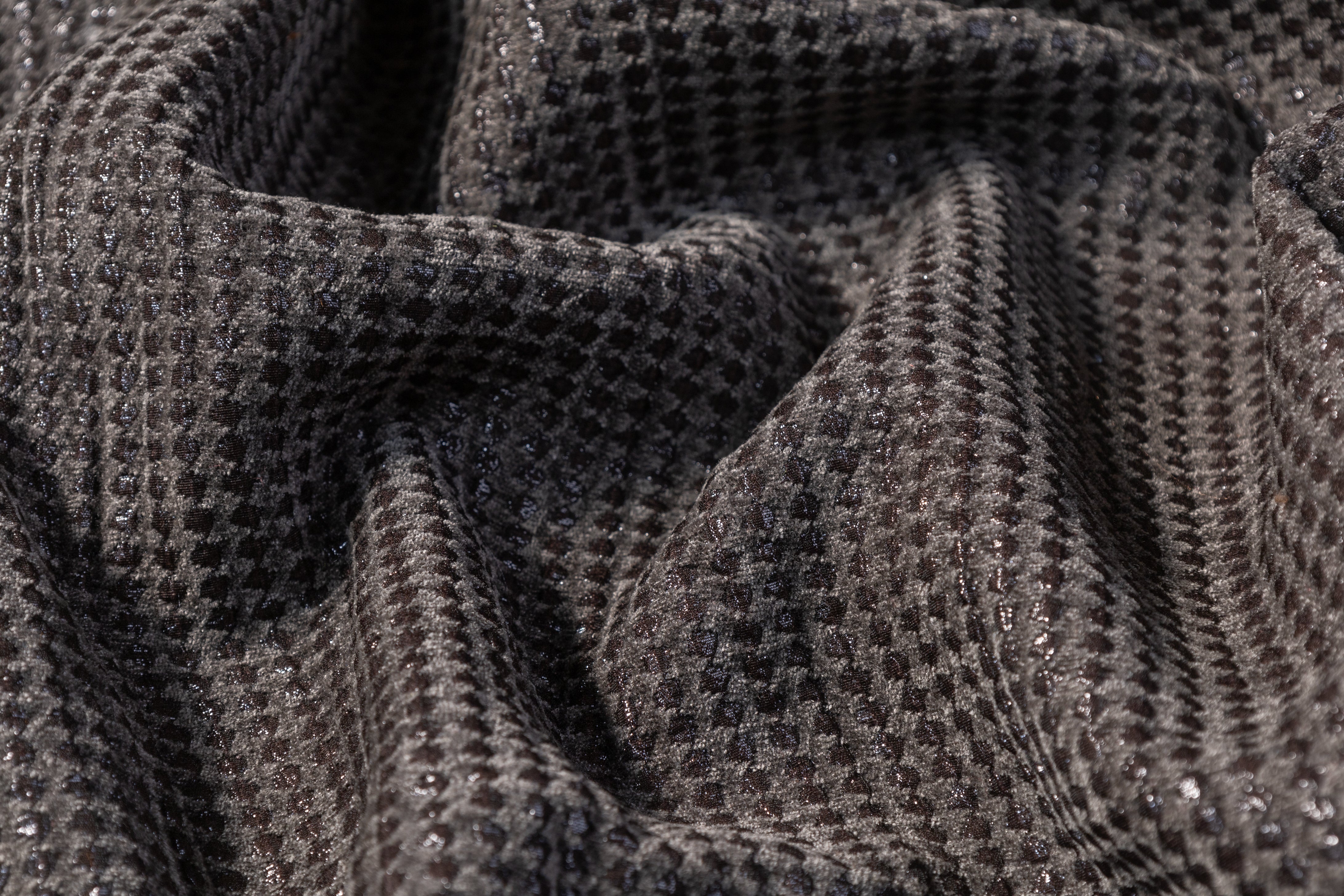 Dotted Metallic Chenille Brocade - Gray