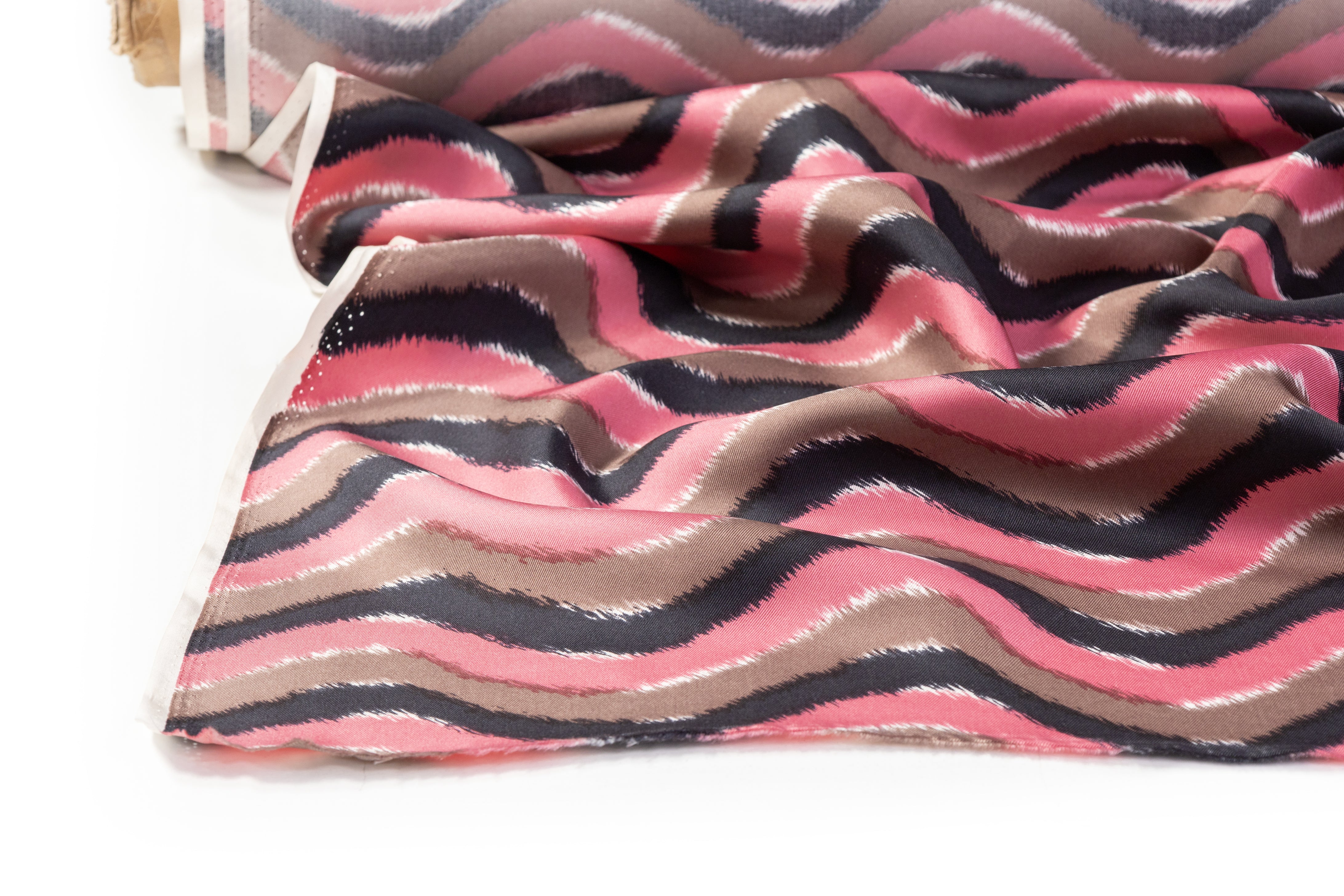 Wavy Stripe Silk Twill - Pink / Taupe / Black