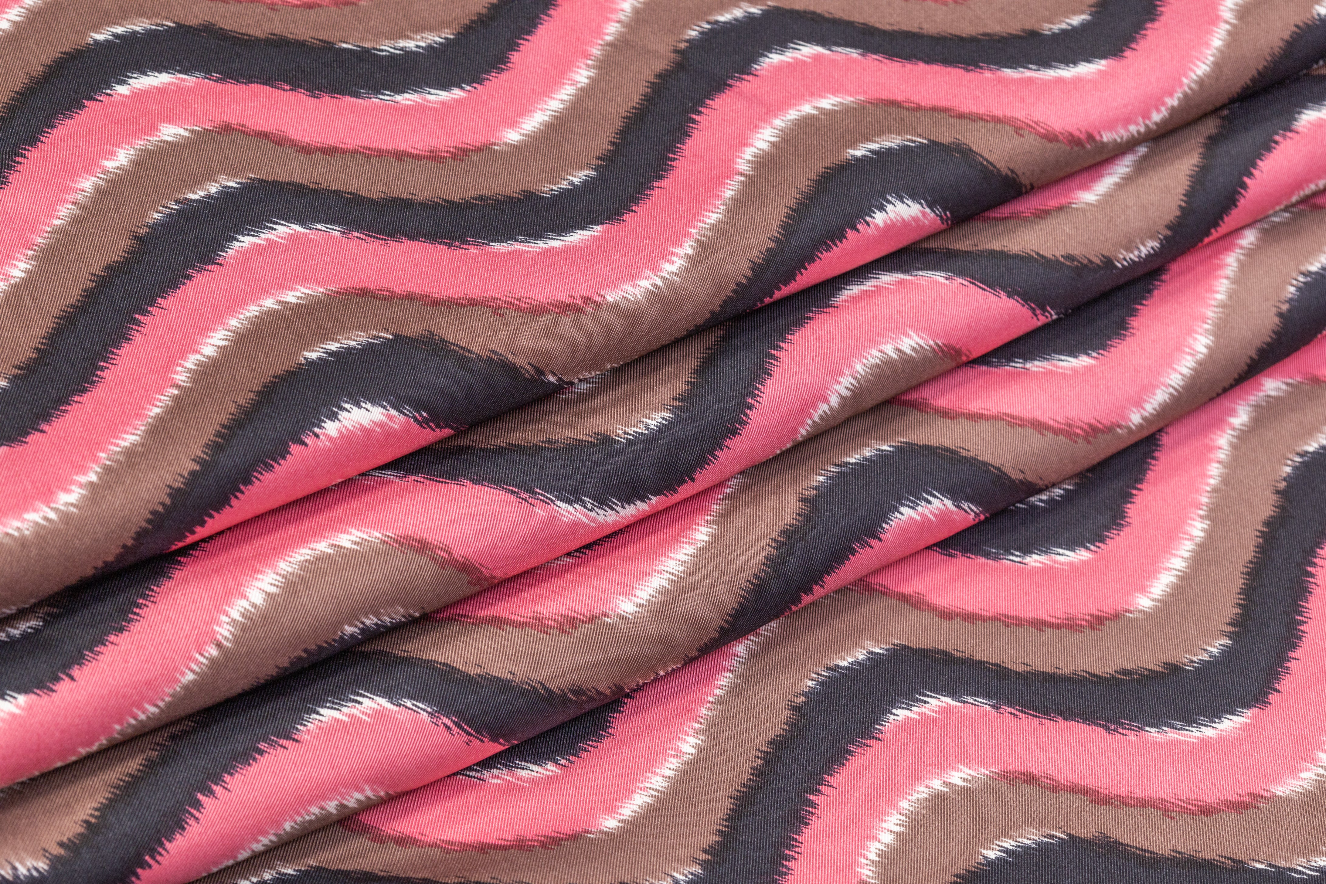 Wavy Stripe Silk Twill - Pink / Taupe / Black