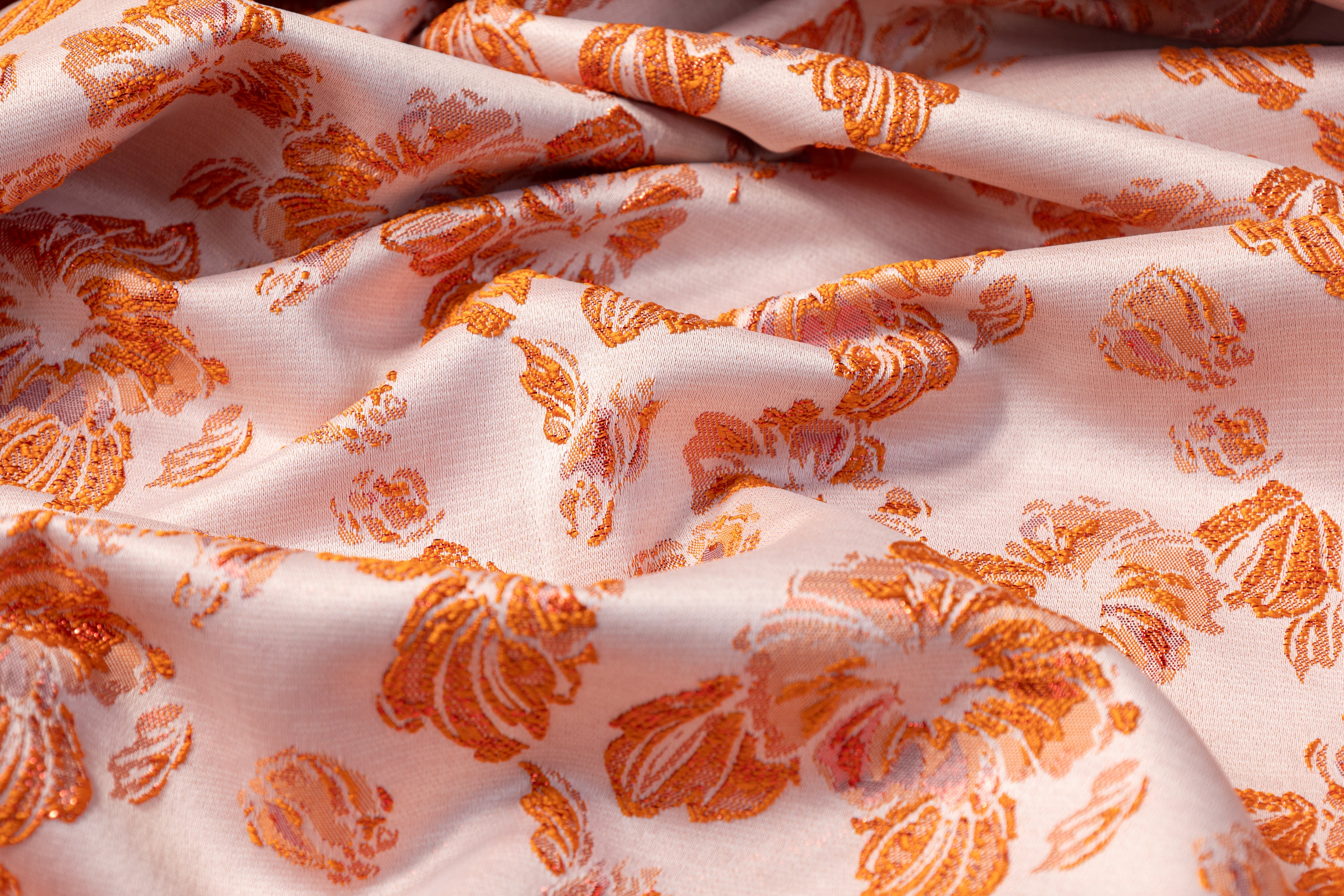 Floral Metallic Brocade - Orange
