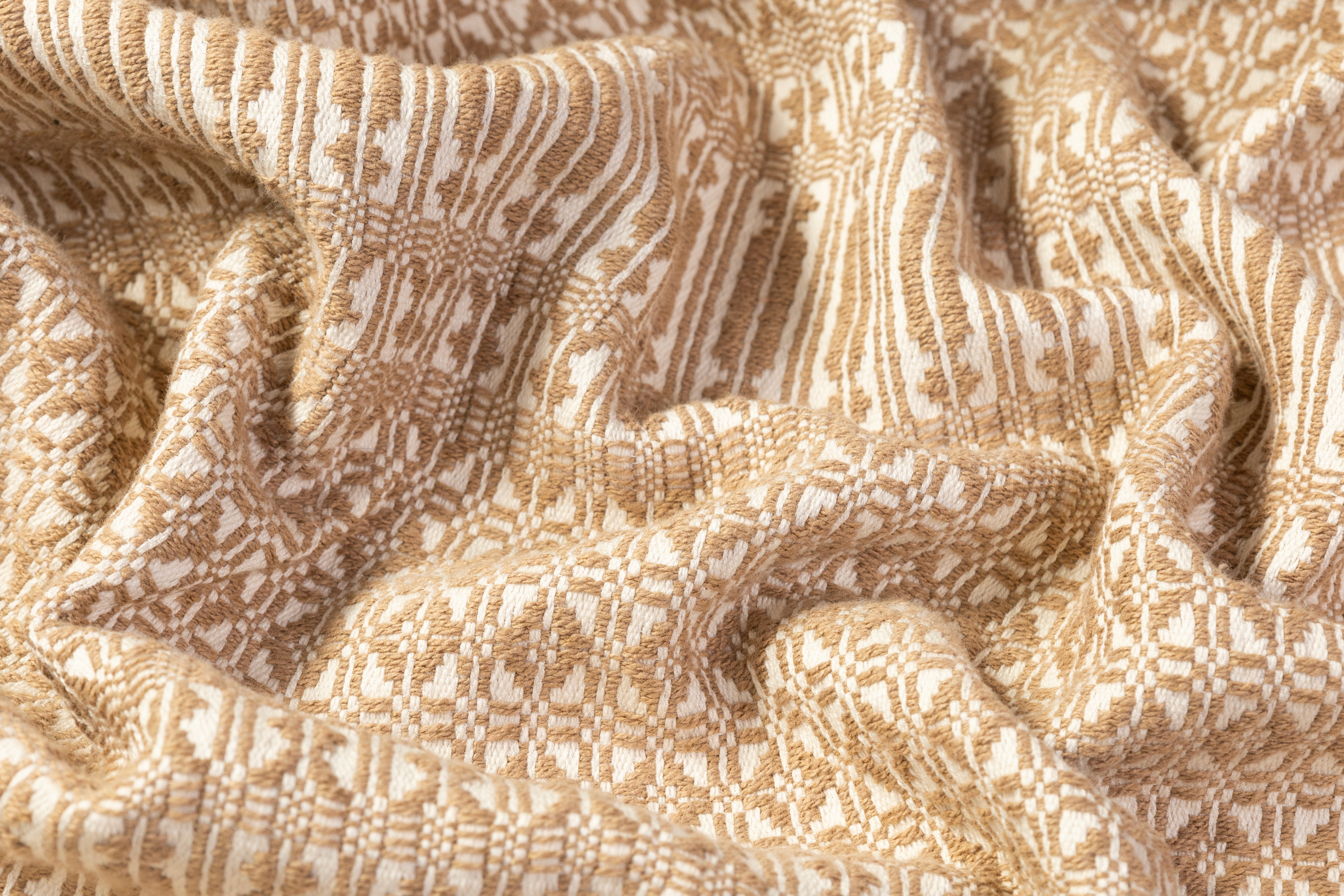 Geometric Italian Cotton Tweed Brocade - Beige