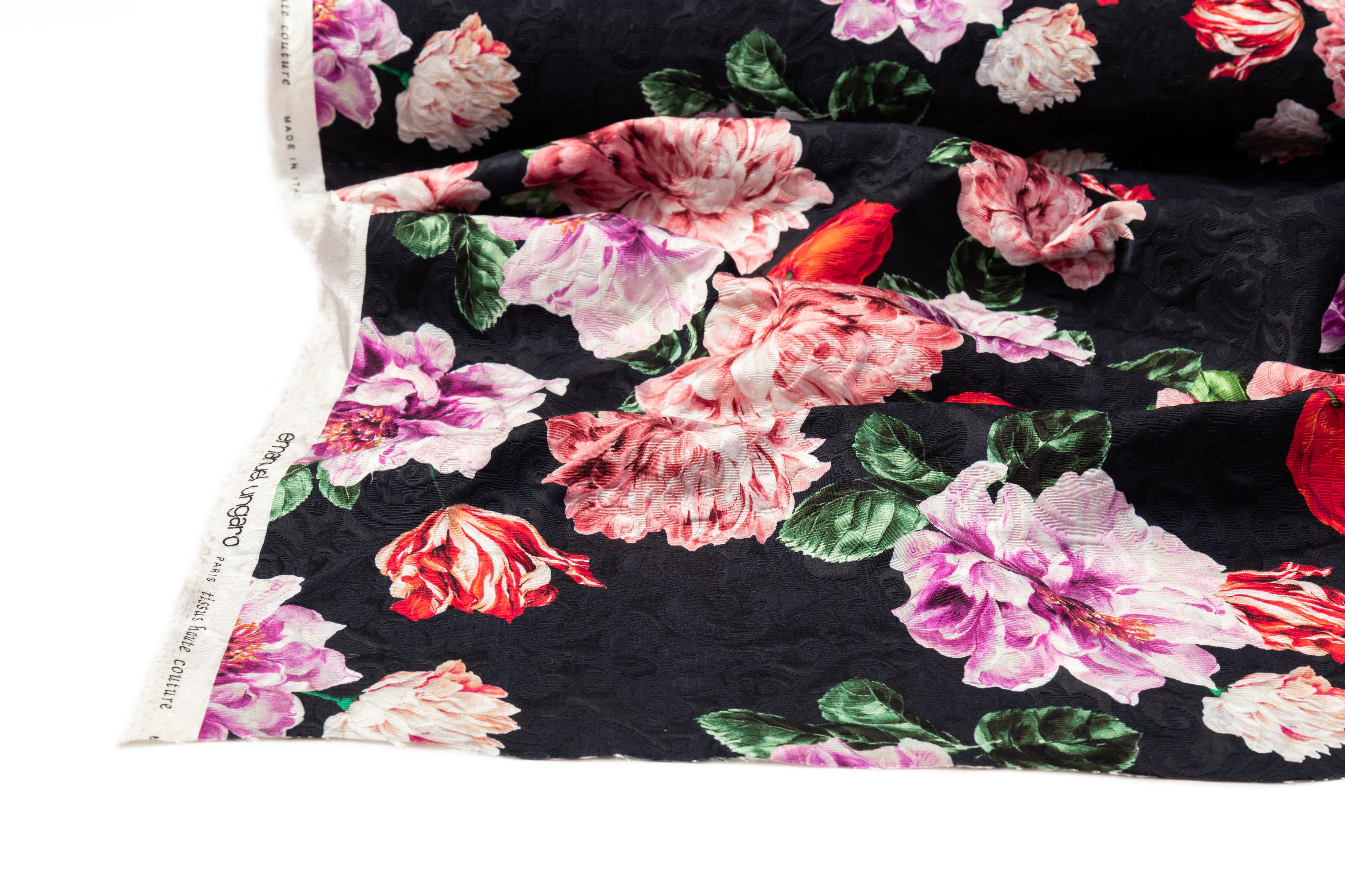 Emanuel Ungaro - Floral Italian Cotton Brocade - Midnight Navy / Red / Pink