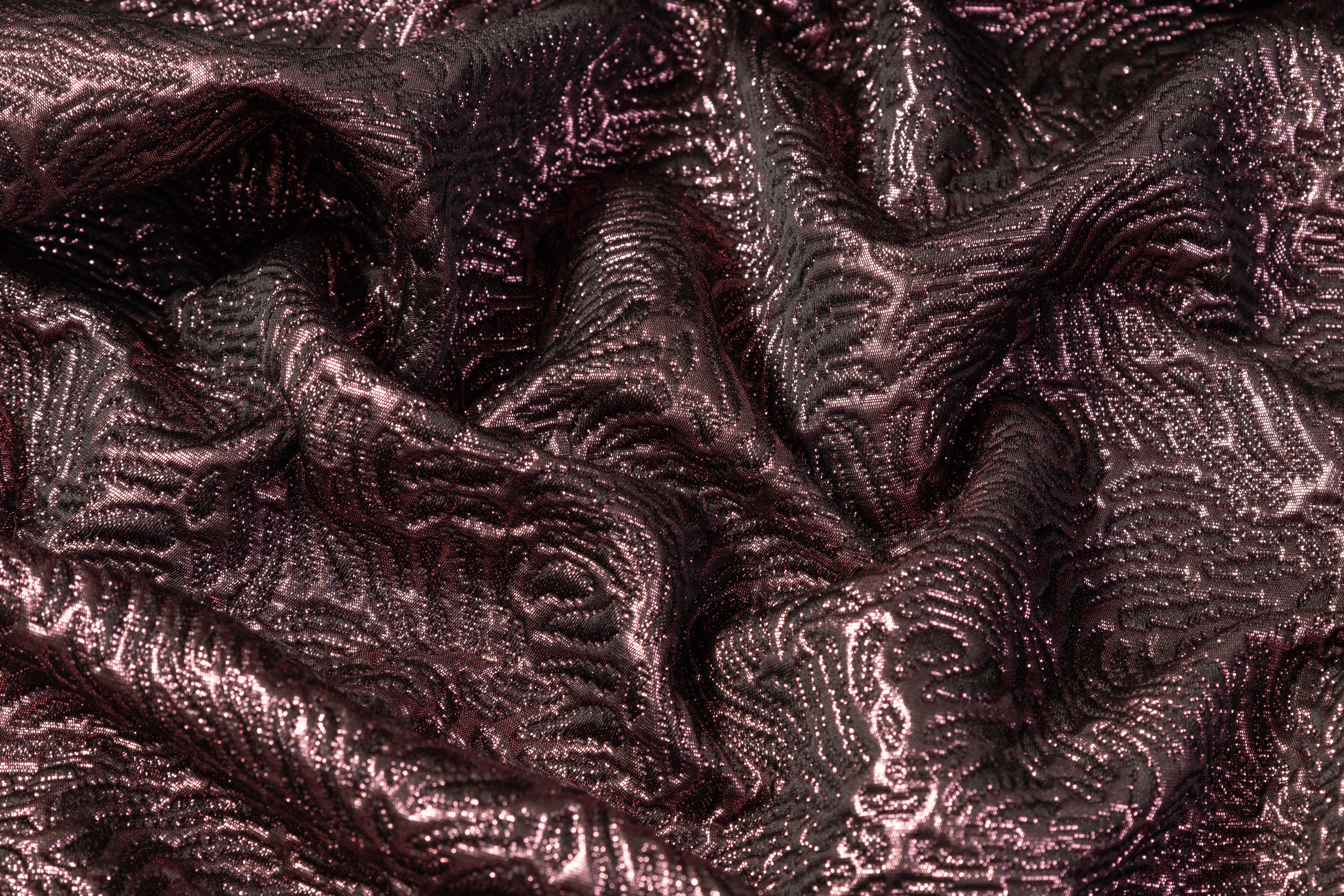 Abstract Metallic Italian Matelassé Brocade - Purple
