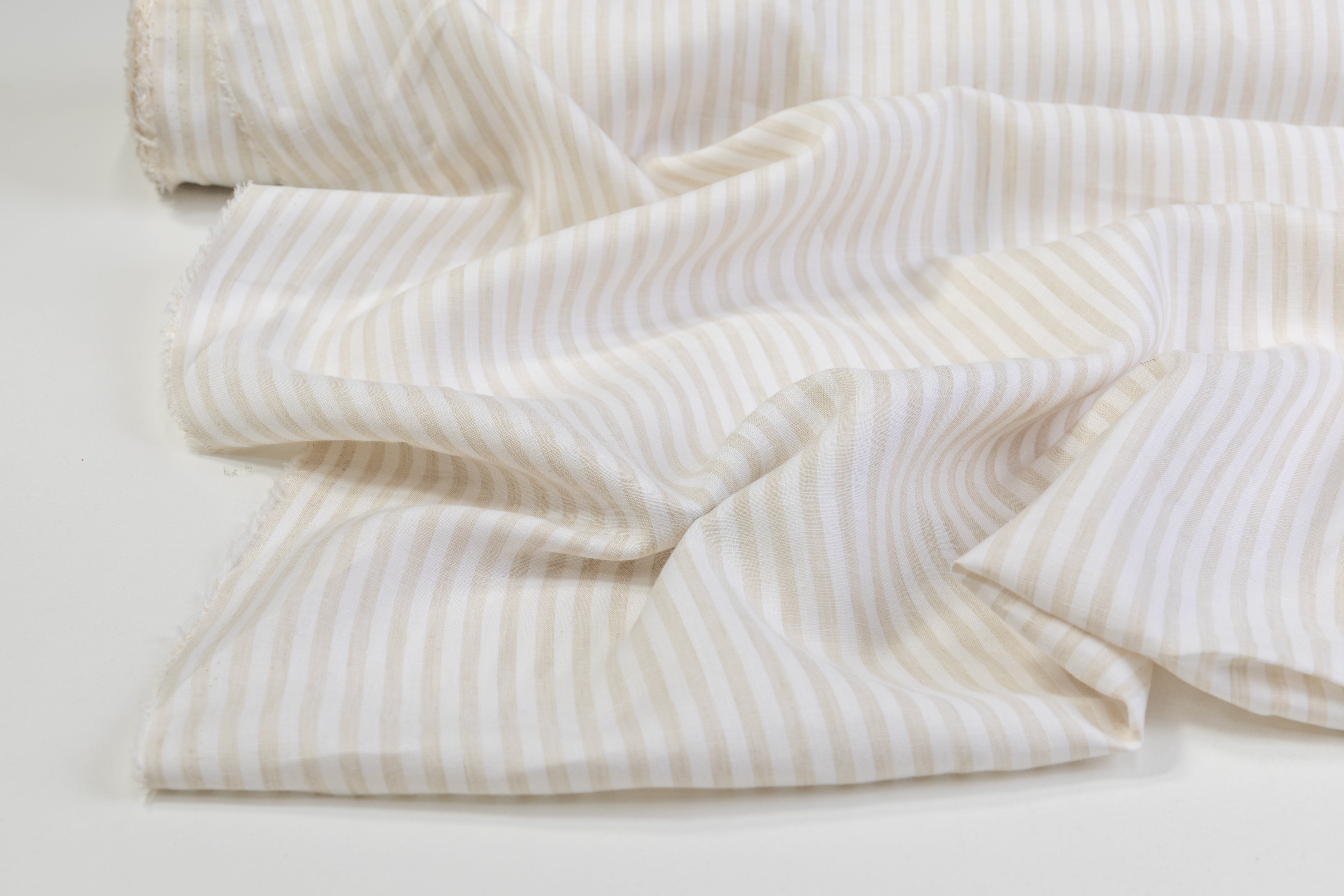 Striped Italian Linen - Taupe / White