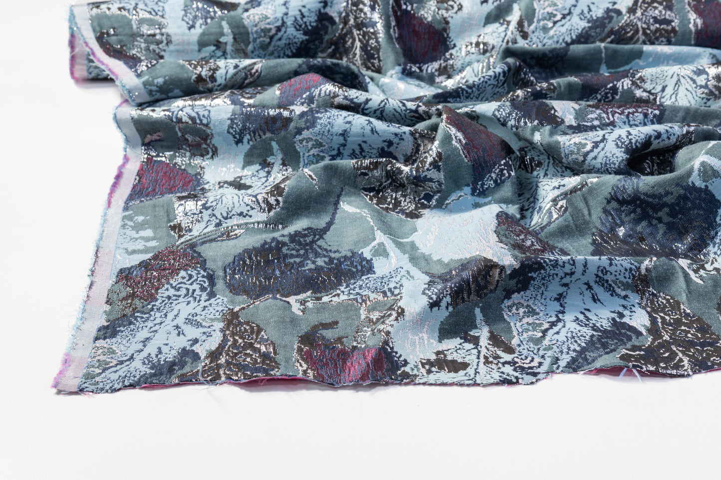Abstract Metallic Brocade - Blue / Gray / Burgundy