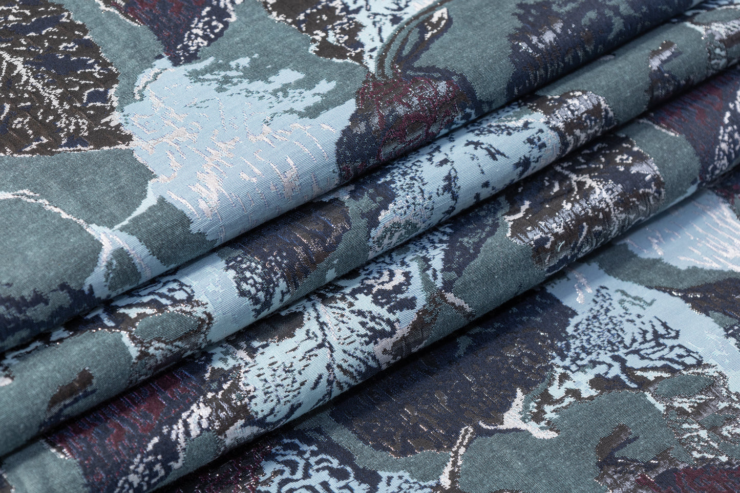 Abstract Metallic Brocade - Blue / Gray / Burgundy