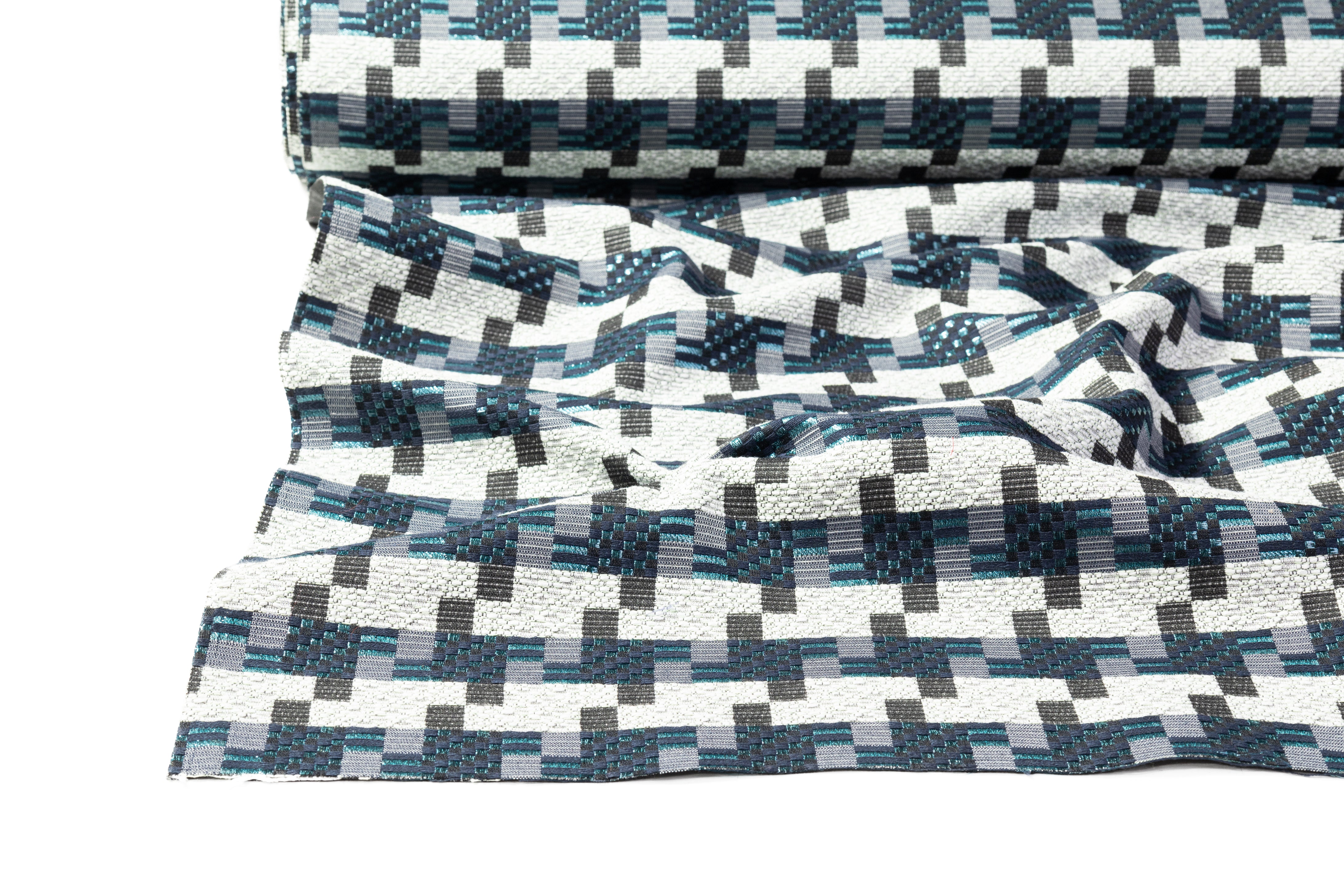 Metallic Houndstooth Italian Brocade - Blue / Gray