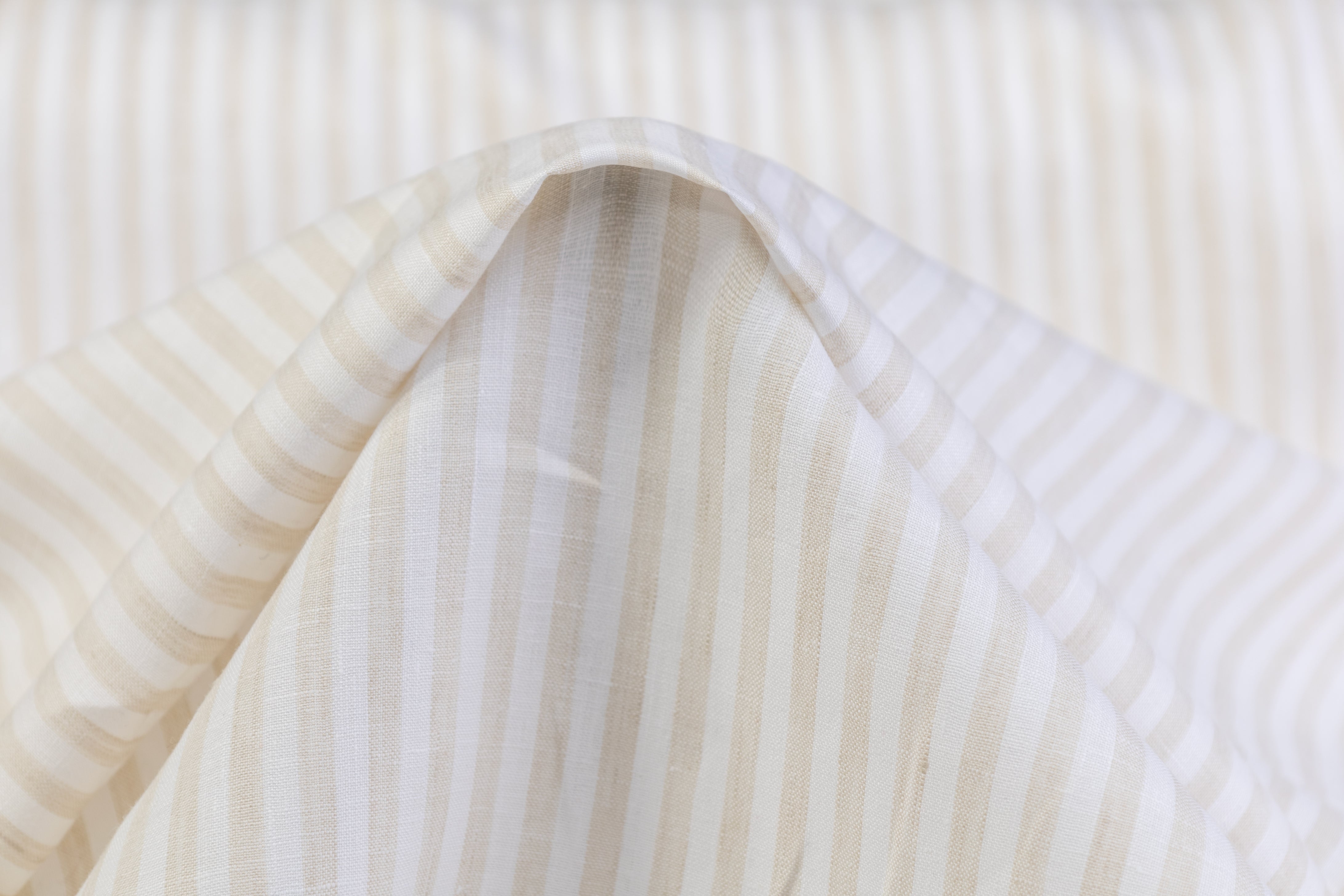 Striped Italian Linen - Taupe / White