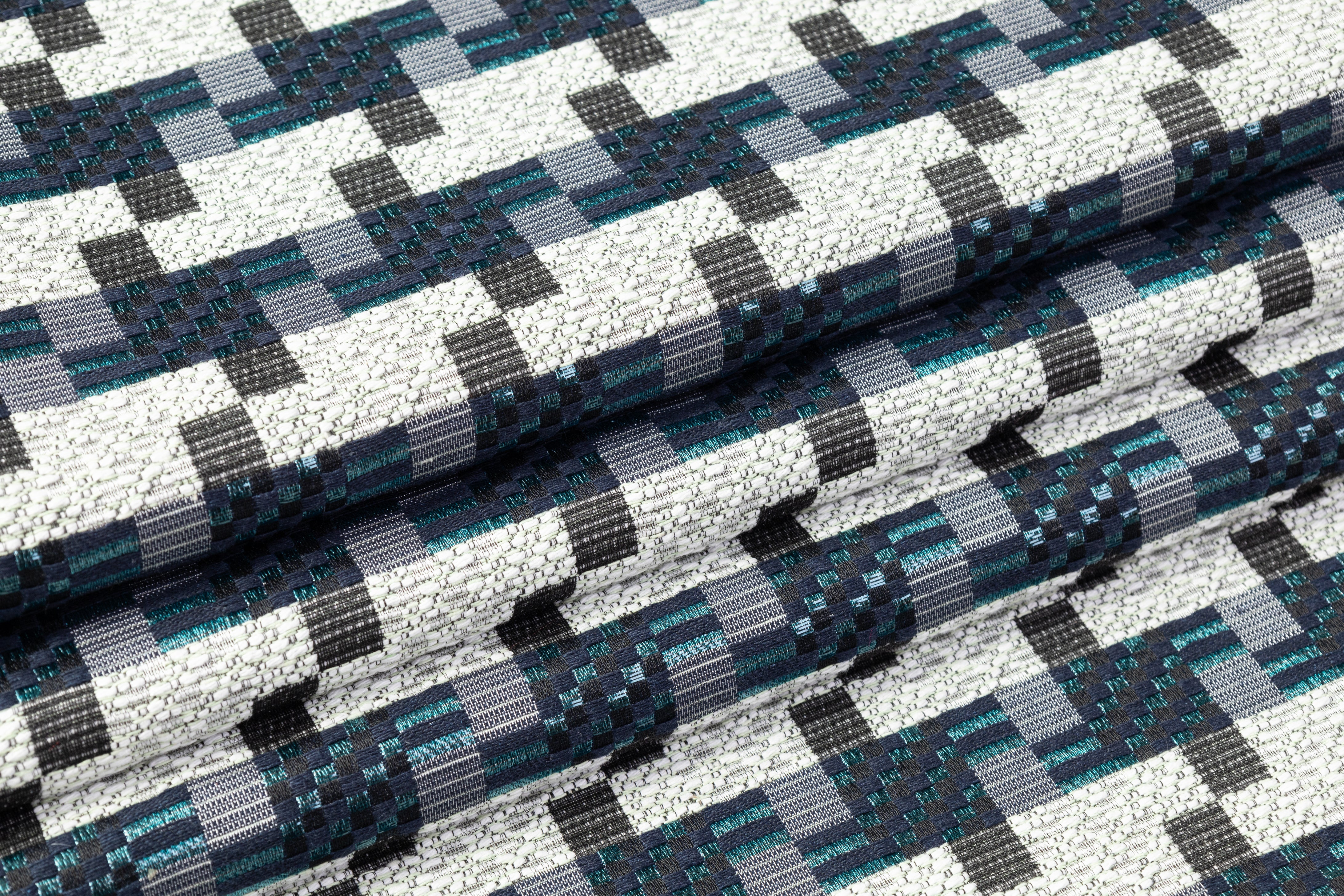Metallic Houndstooth Italian Brocade - Blue / Gray
