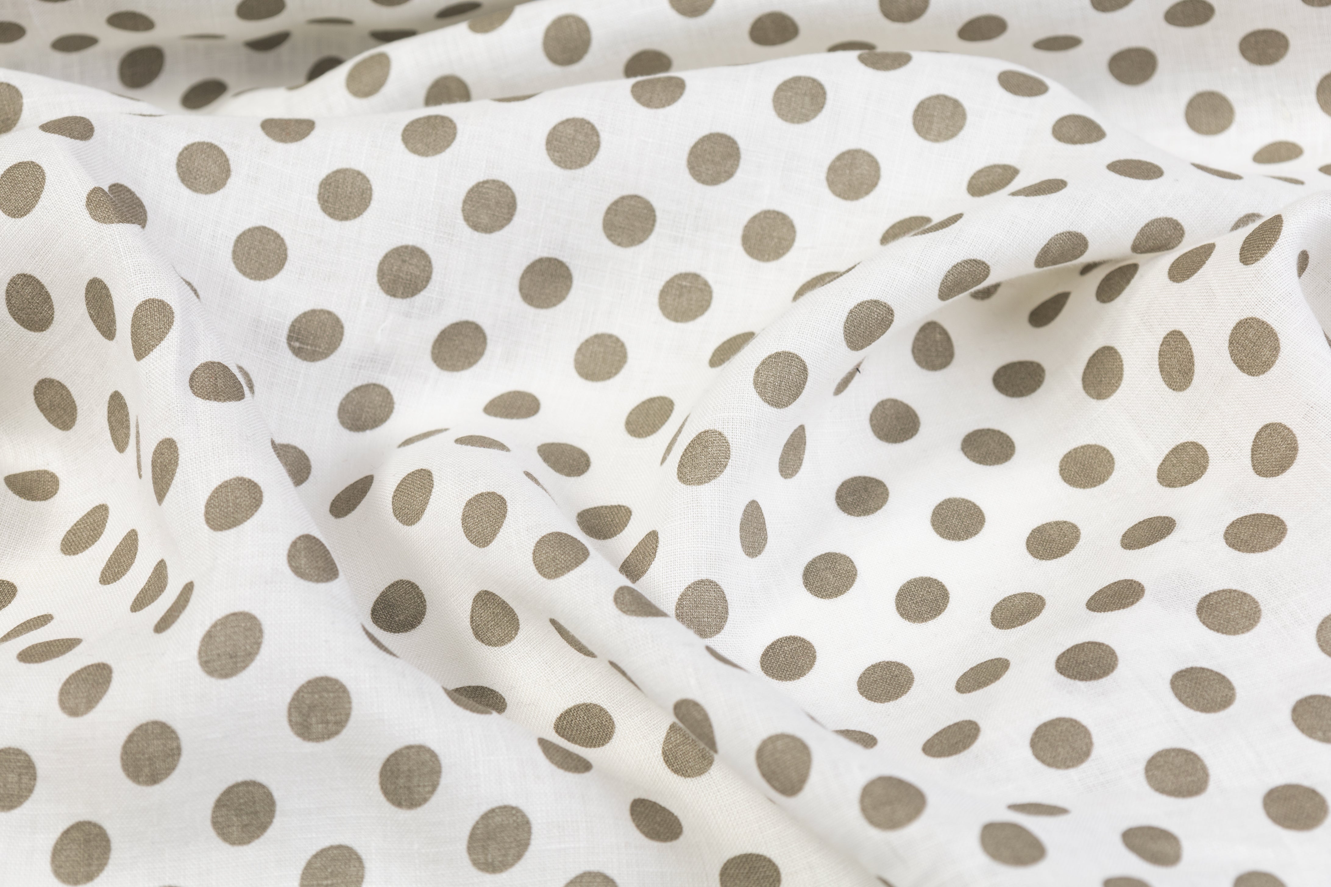 Polka Dot Printed Italian Linen - Mud Gray / White