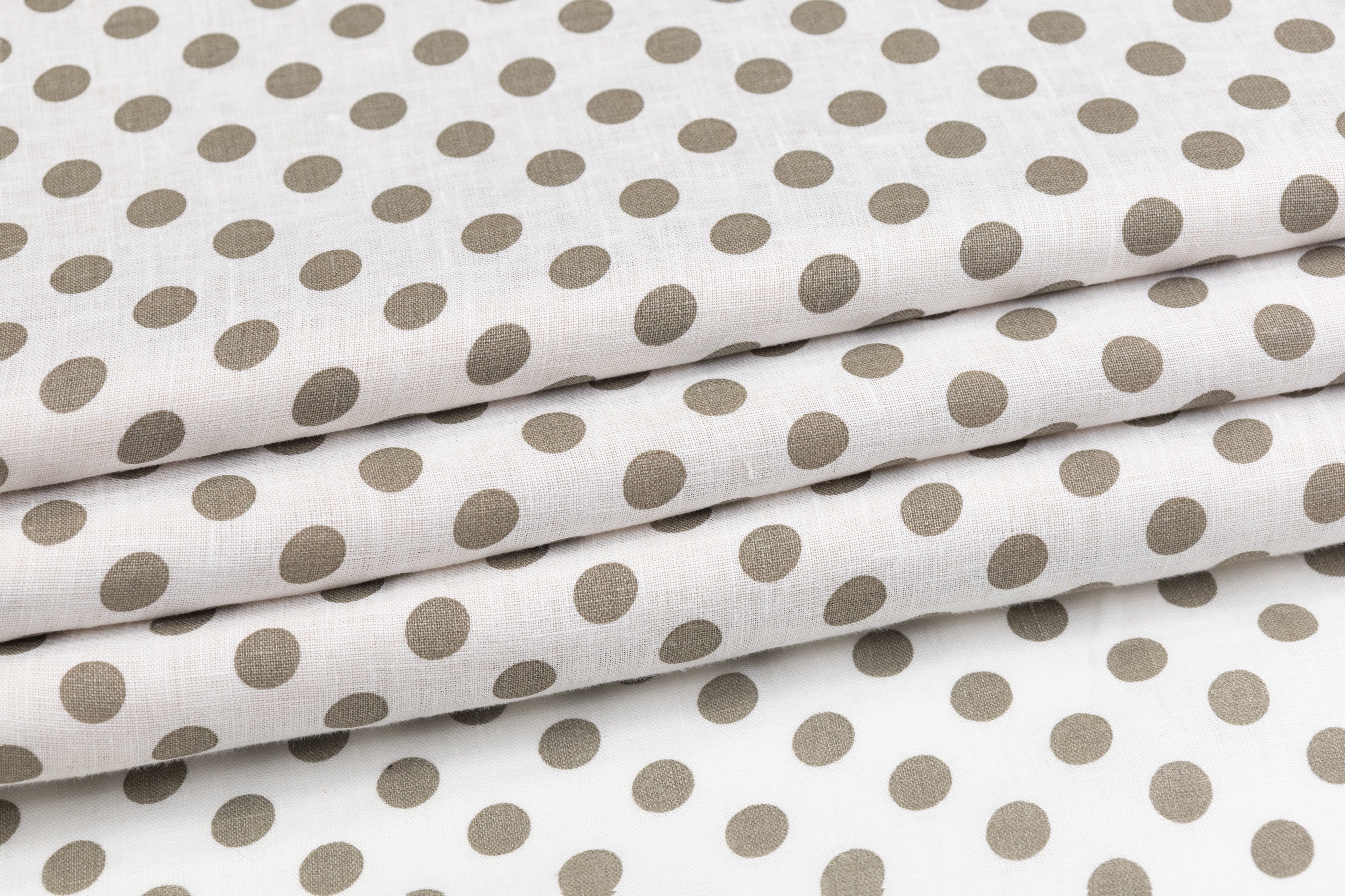 Polka Dot Printed Italian Linen - Mud Gray / White