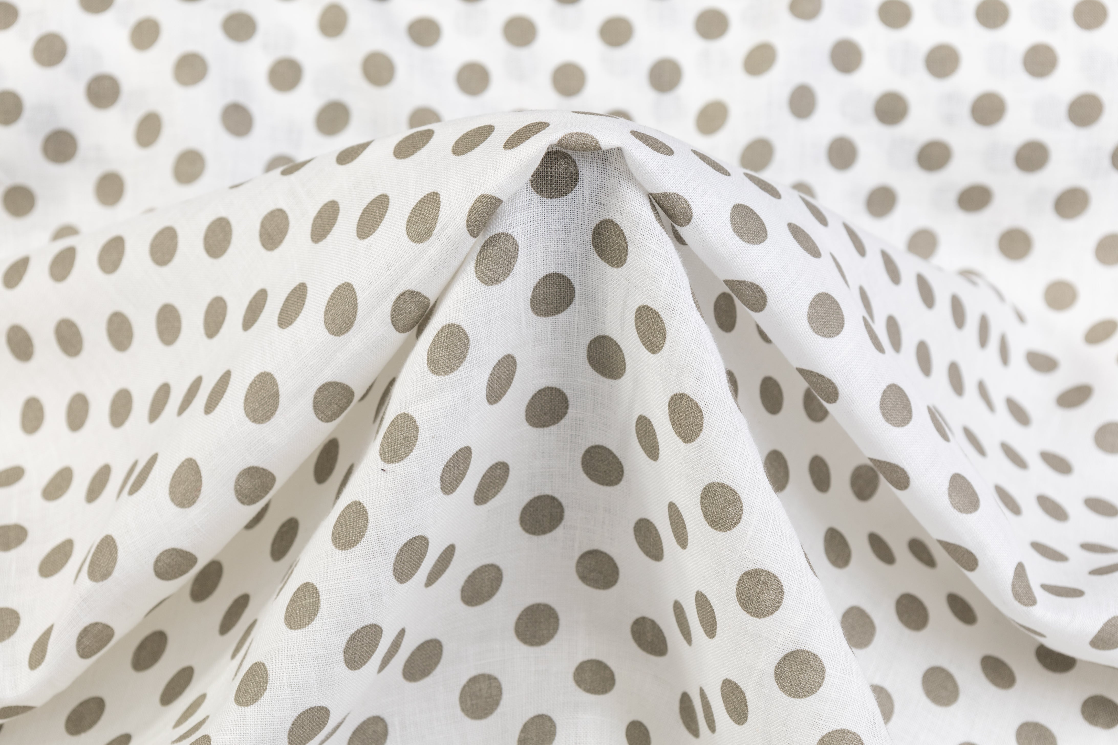 Polka Dot Printed Italian Linen - Mud Gray / White