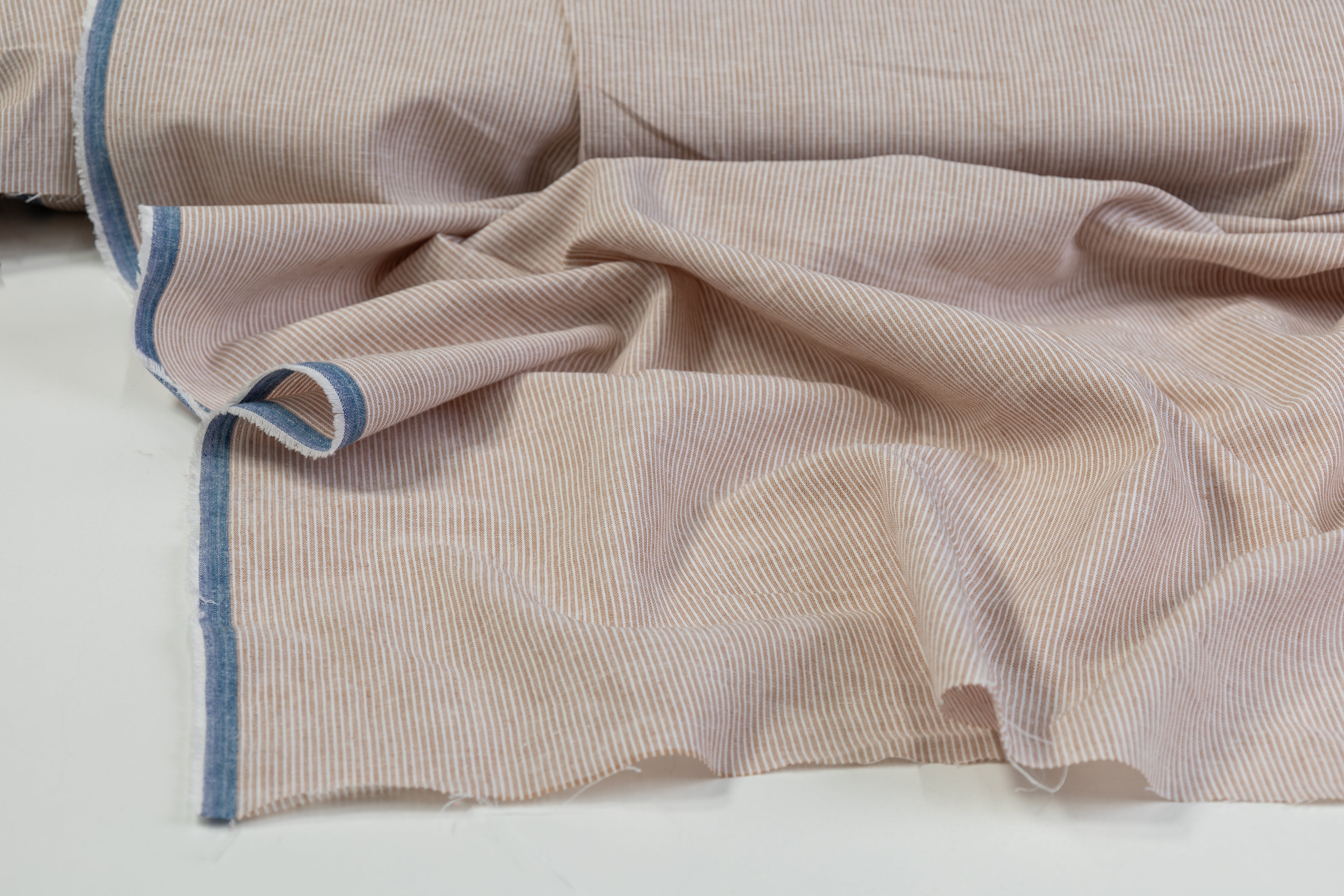 Hairline Striped Printed Italian Linen - Taupe / White