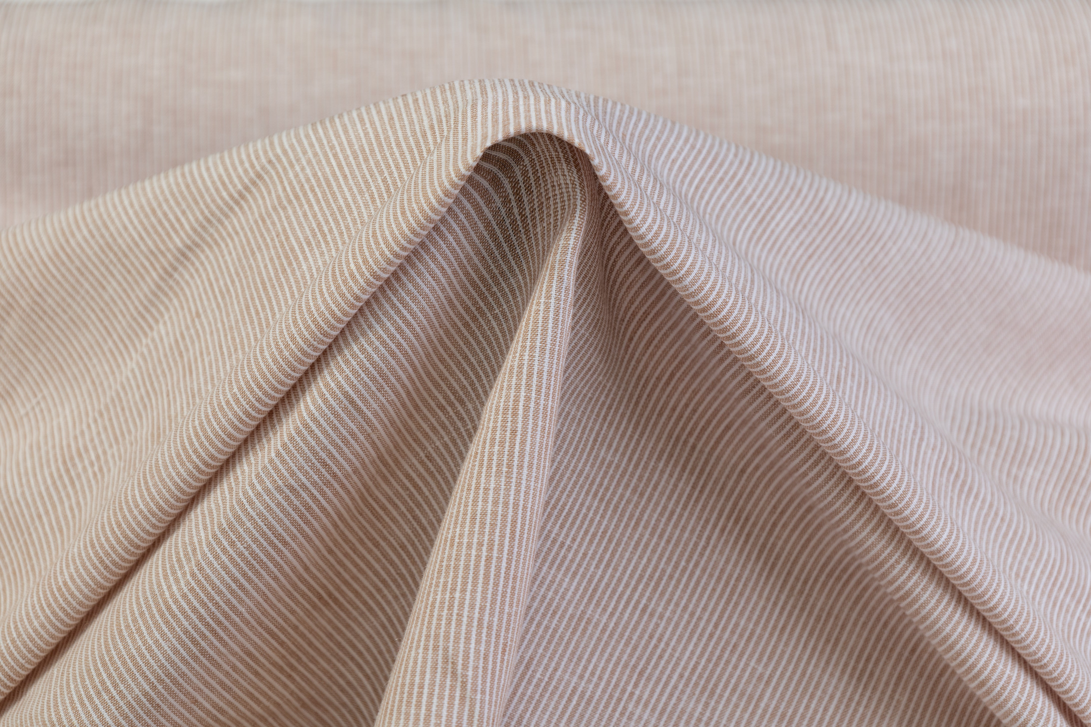 Hairline Striped Printed Italian Linen - Taupe / White
