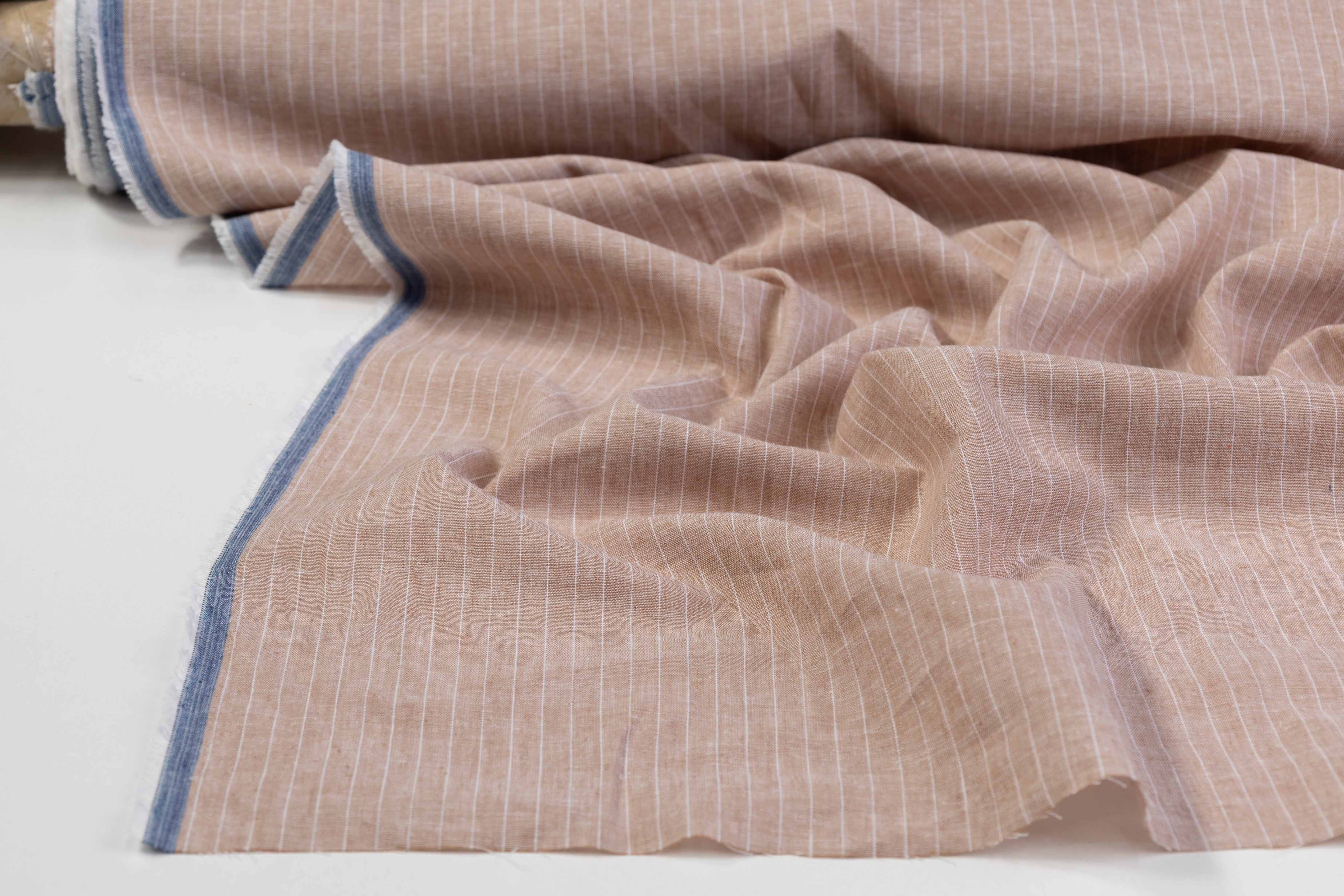 Pin Striped Printed Italian Linen - Taupe / White