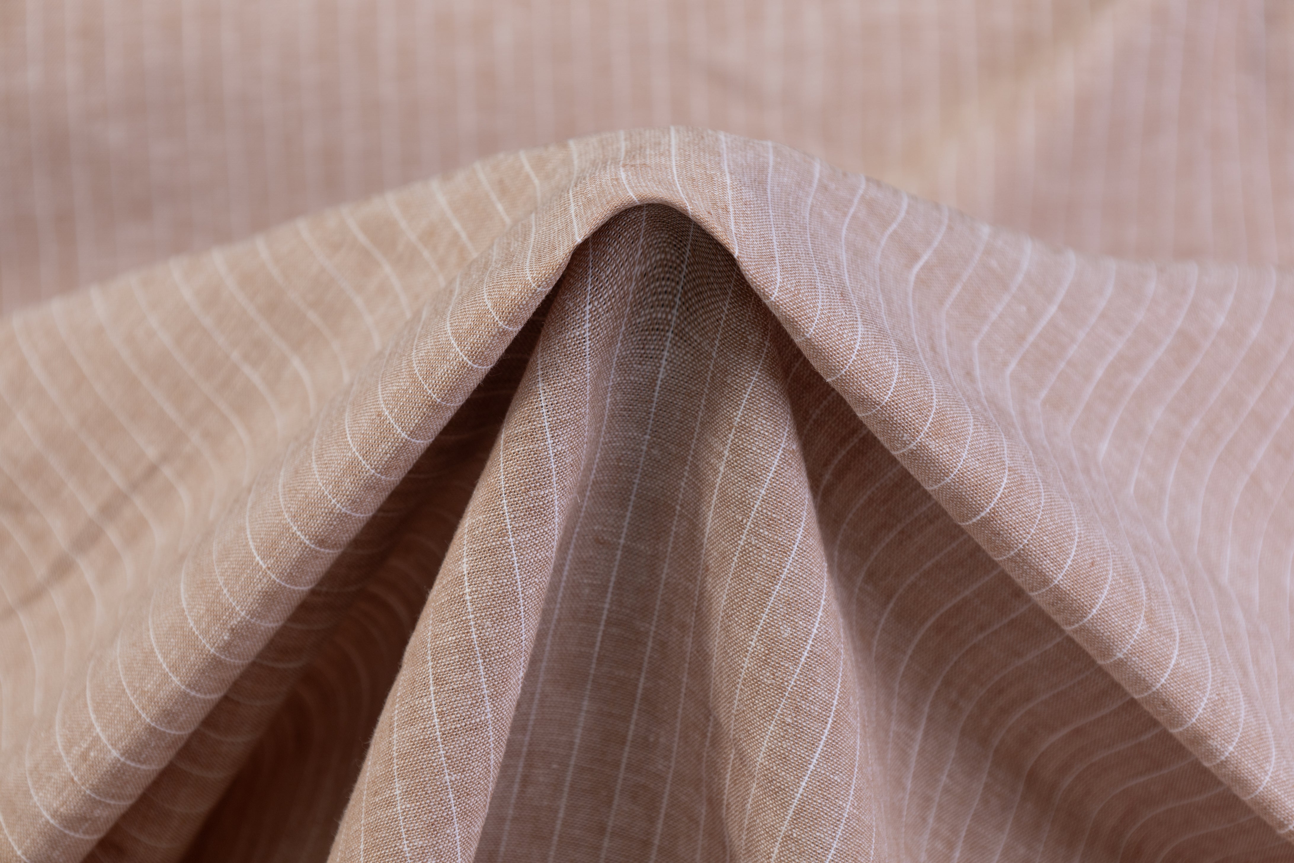 Pin Striped Printed Italian Linen - Taupe / White