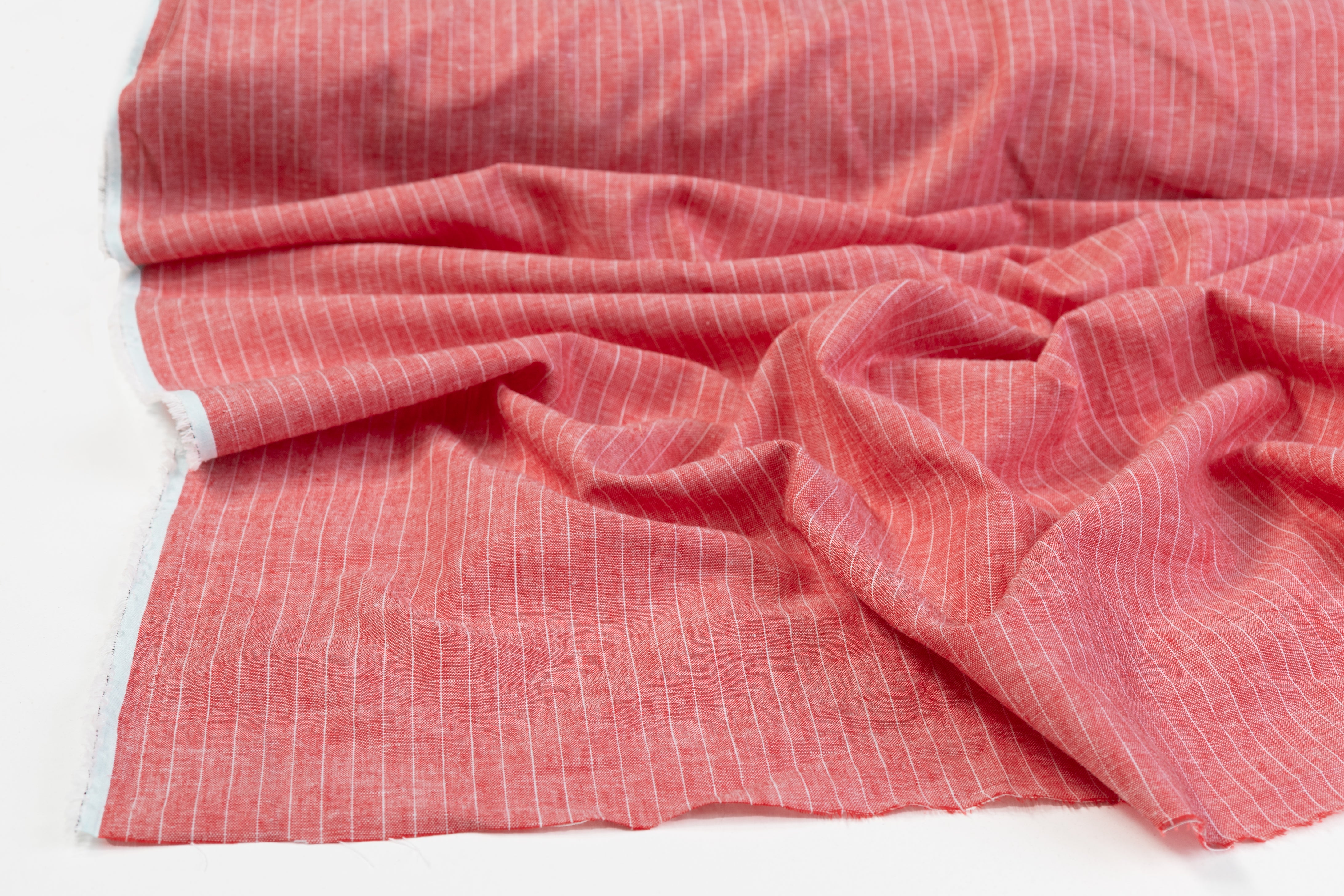 Pin Striped Printed Italian Linen - Red / White