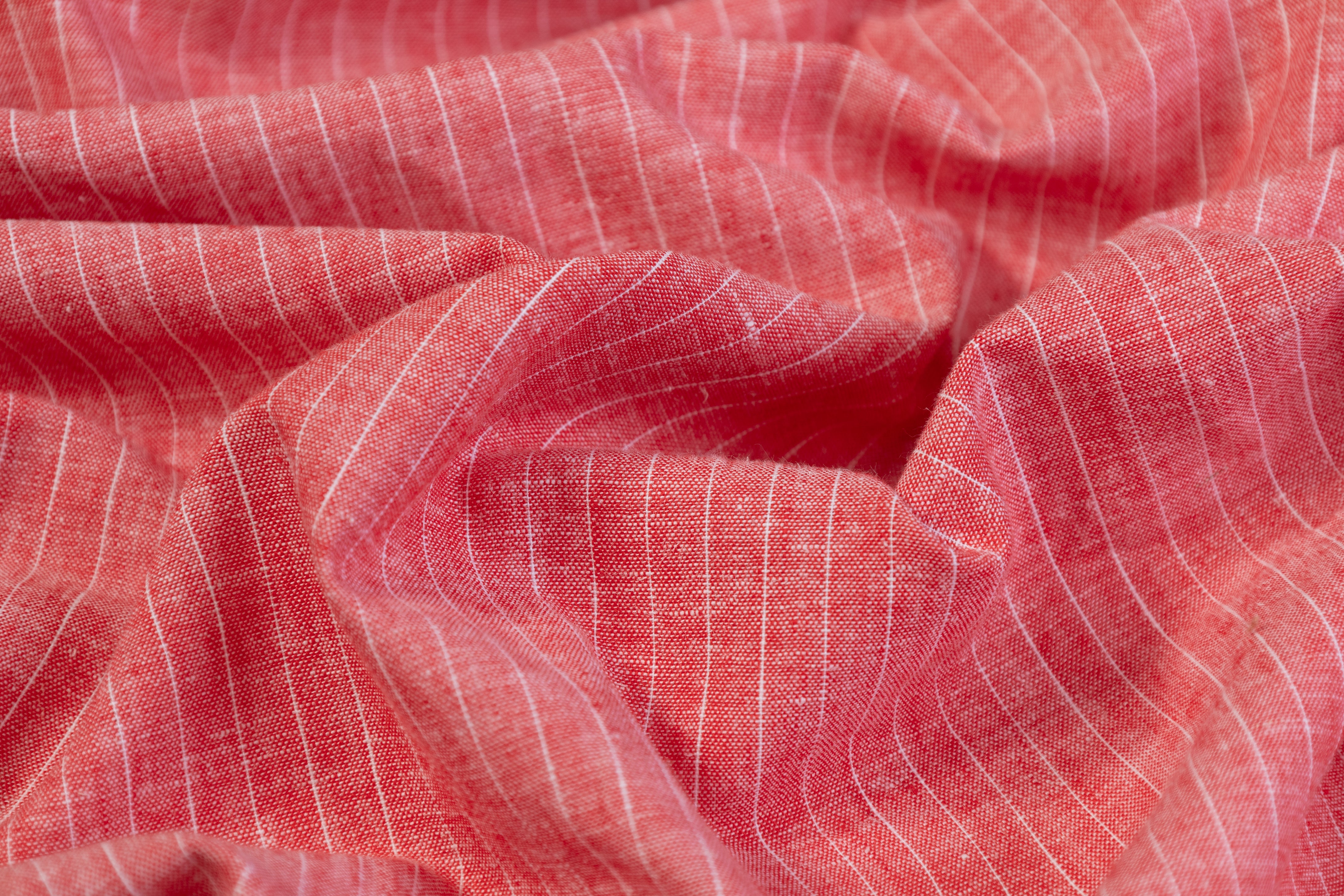 Pin Striped Printed Italian Linen - Red / White