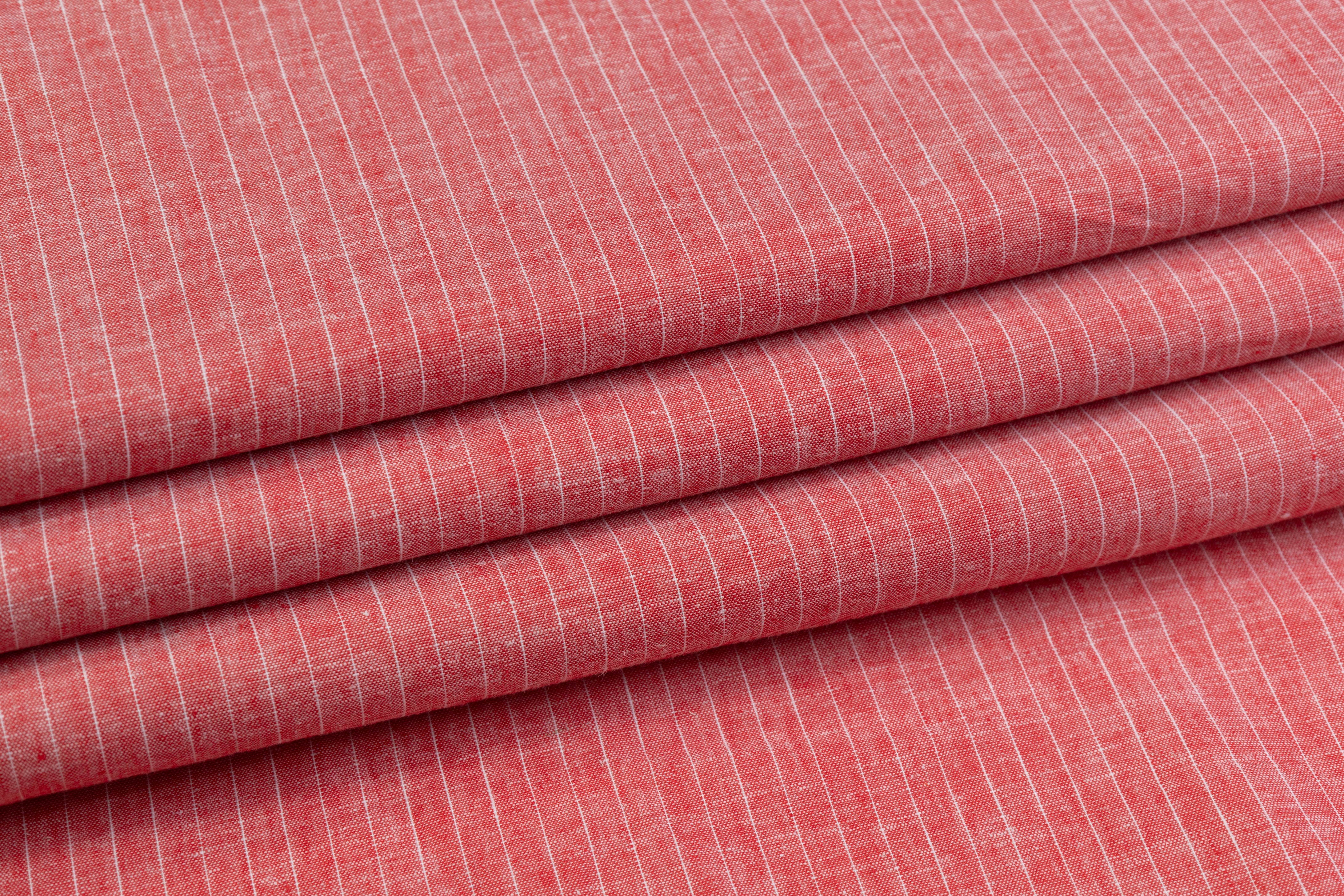 Pin Striped Printed Italian Linen - Red / White