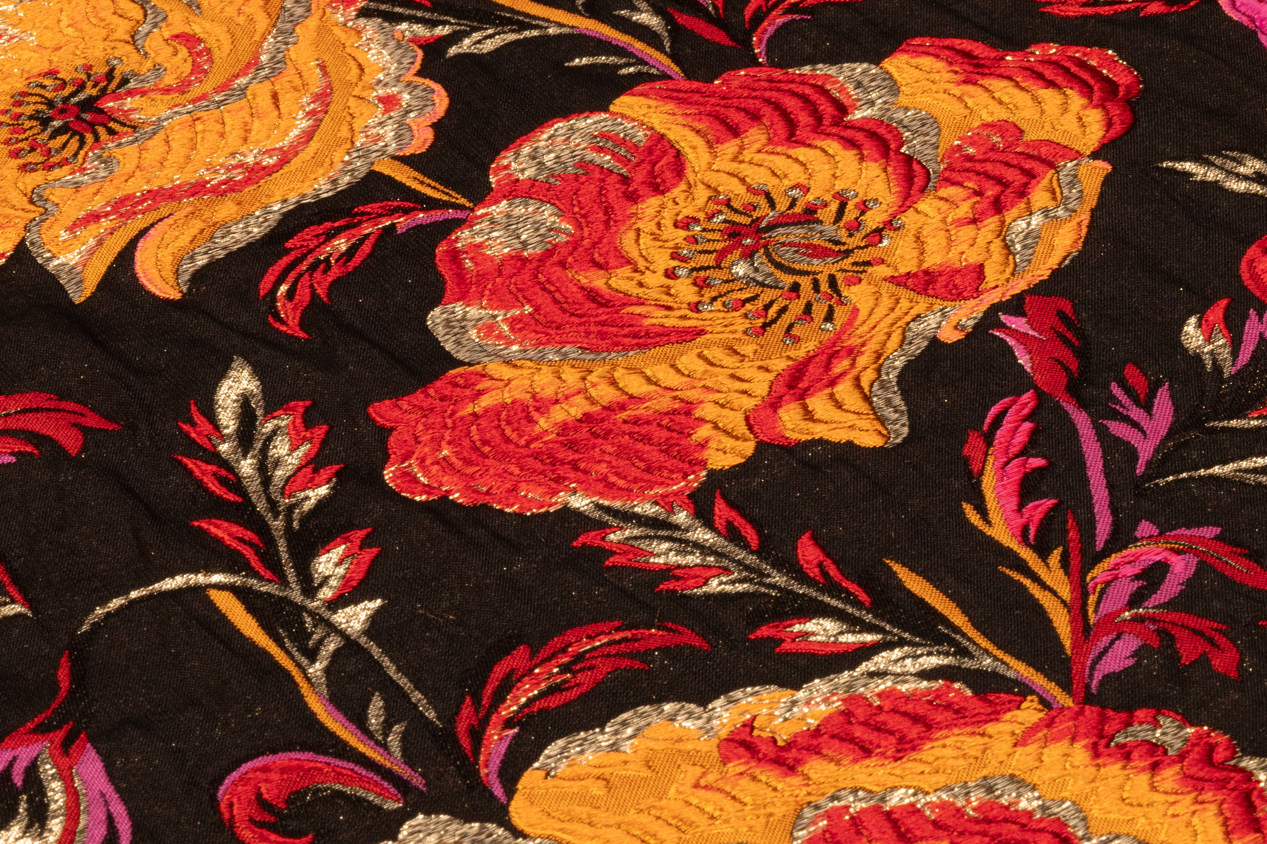 Floral Metallic Italian Silk Blend Brocade - Orange / Magenta / Red