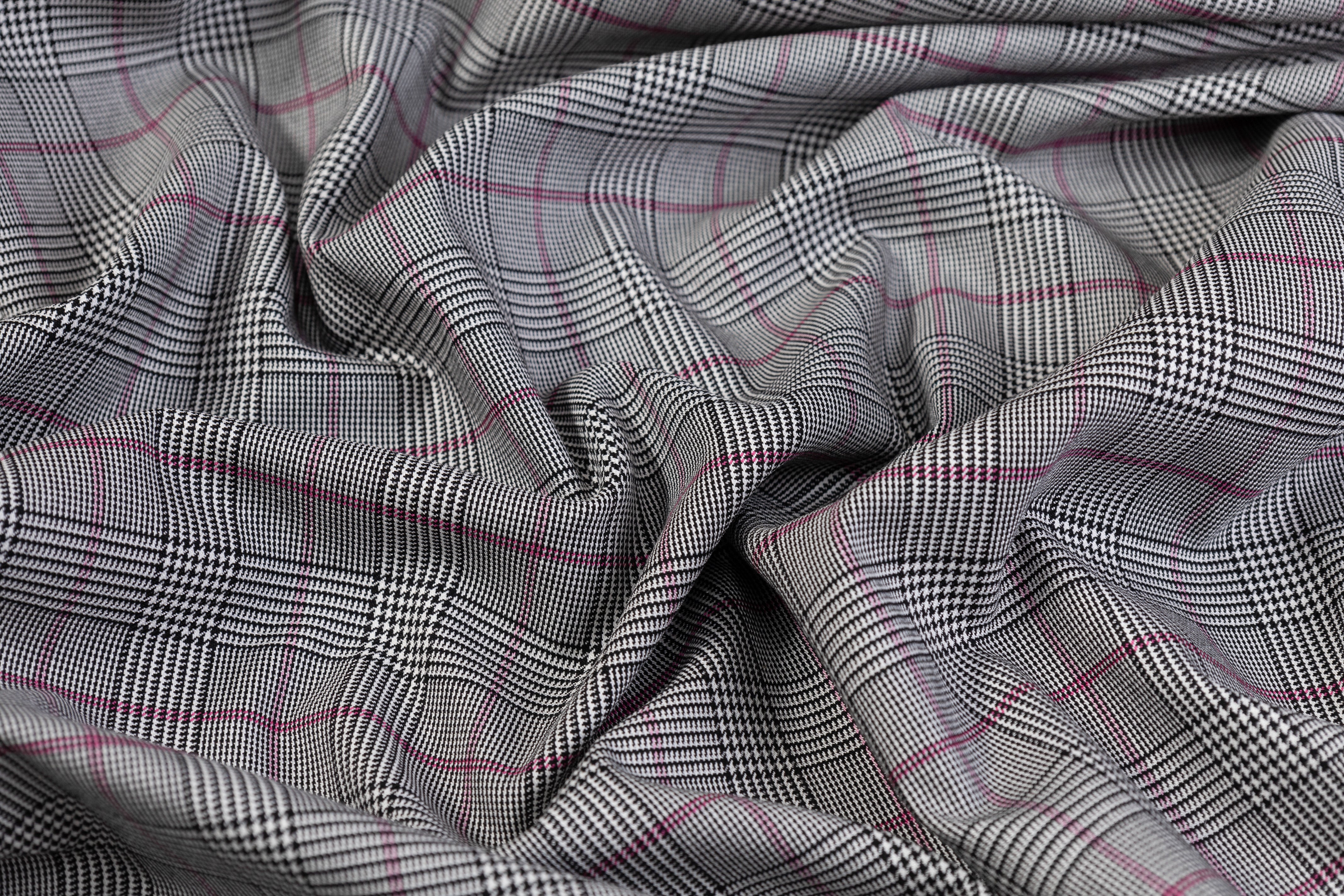 Glen Check Stretch Viscose Suiting - Gray / Pink