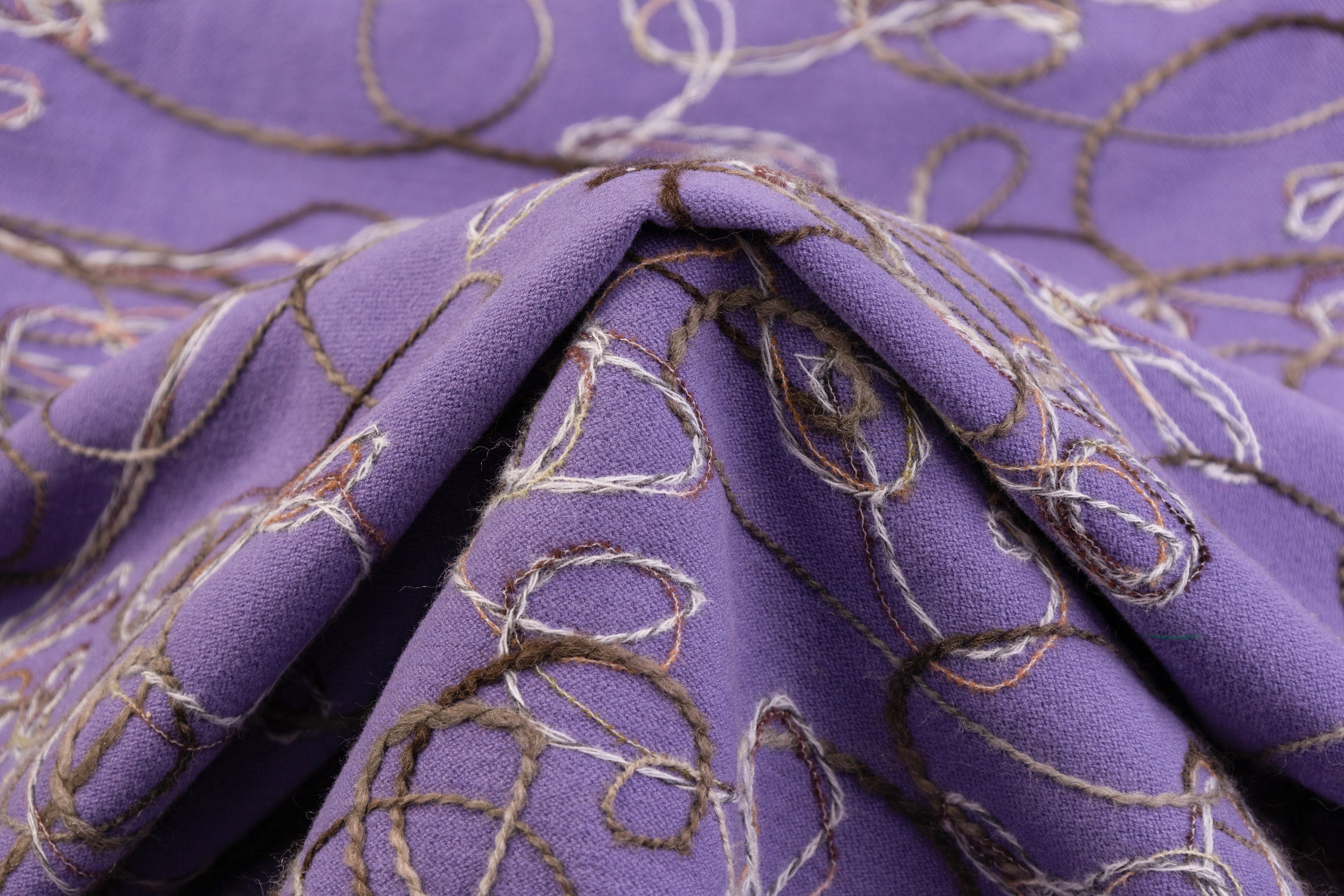 Embroidered Cotton Poly Wool Coating - Purple