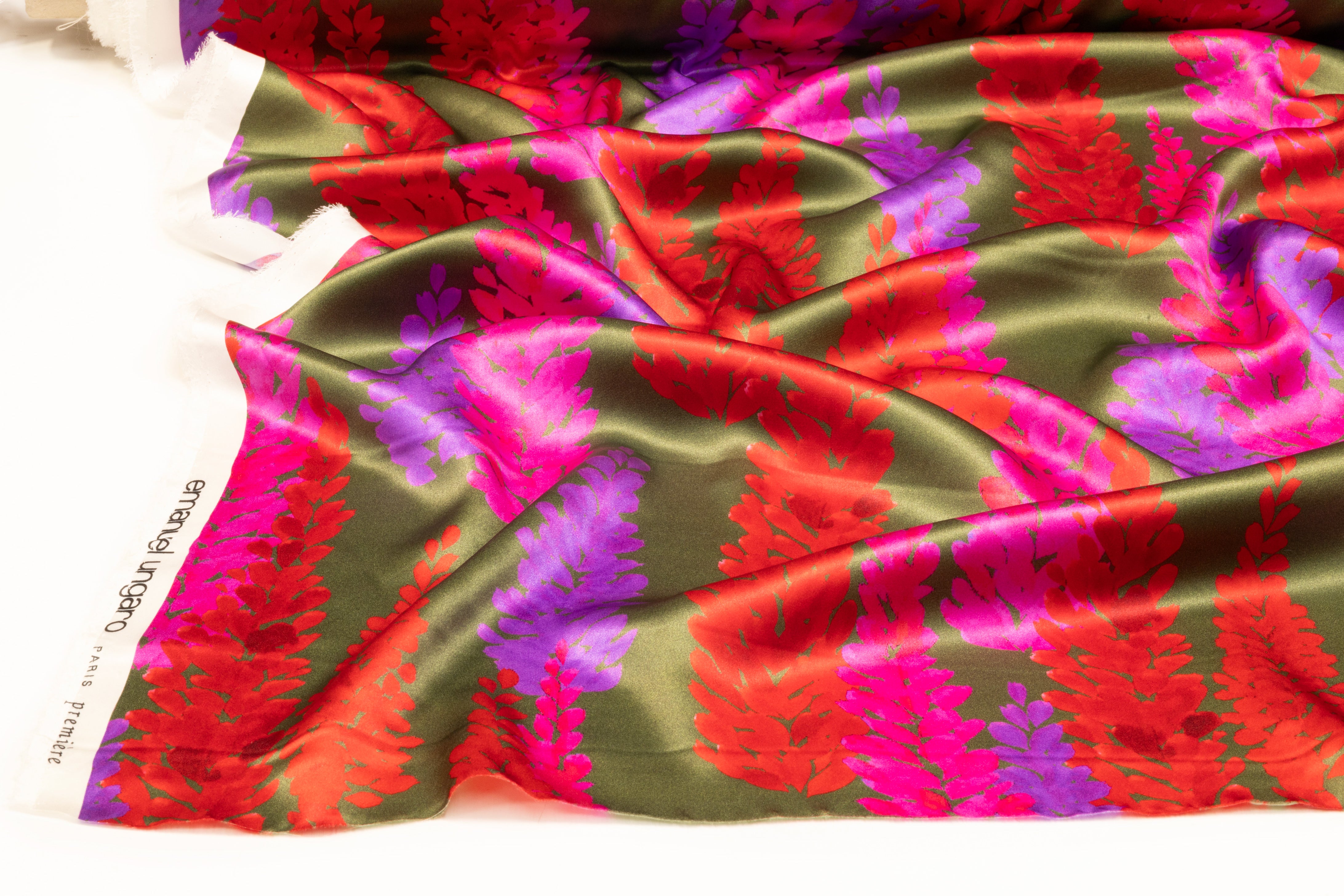 Emanuel Ungaro - Floral Italian Silk Charmeuse - Green / Red / Magenta