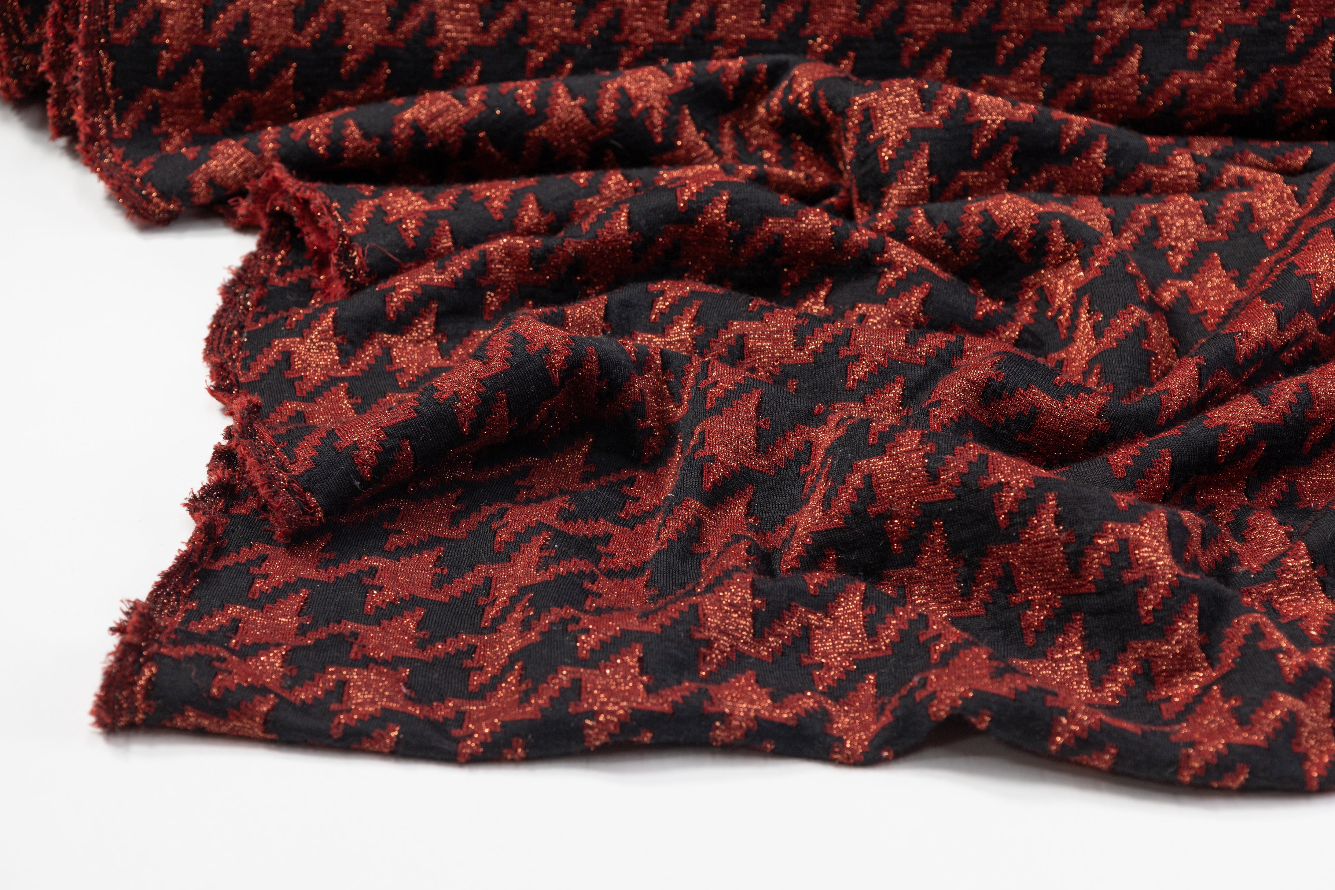 Metallic Houndstooth Jersey Knit - Burgundy / Black