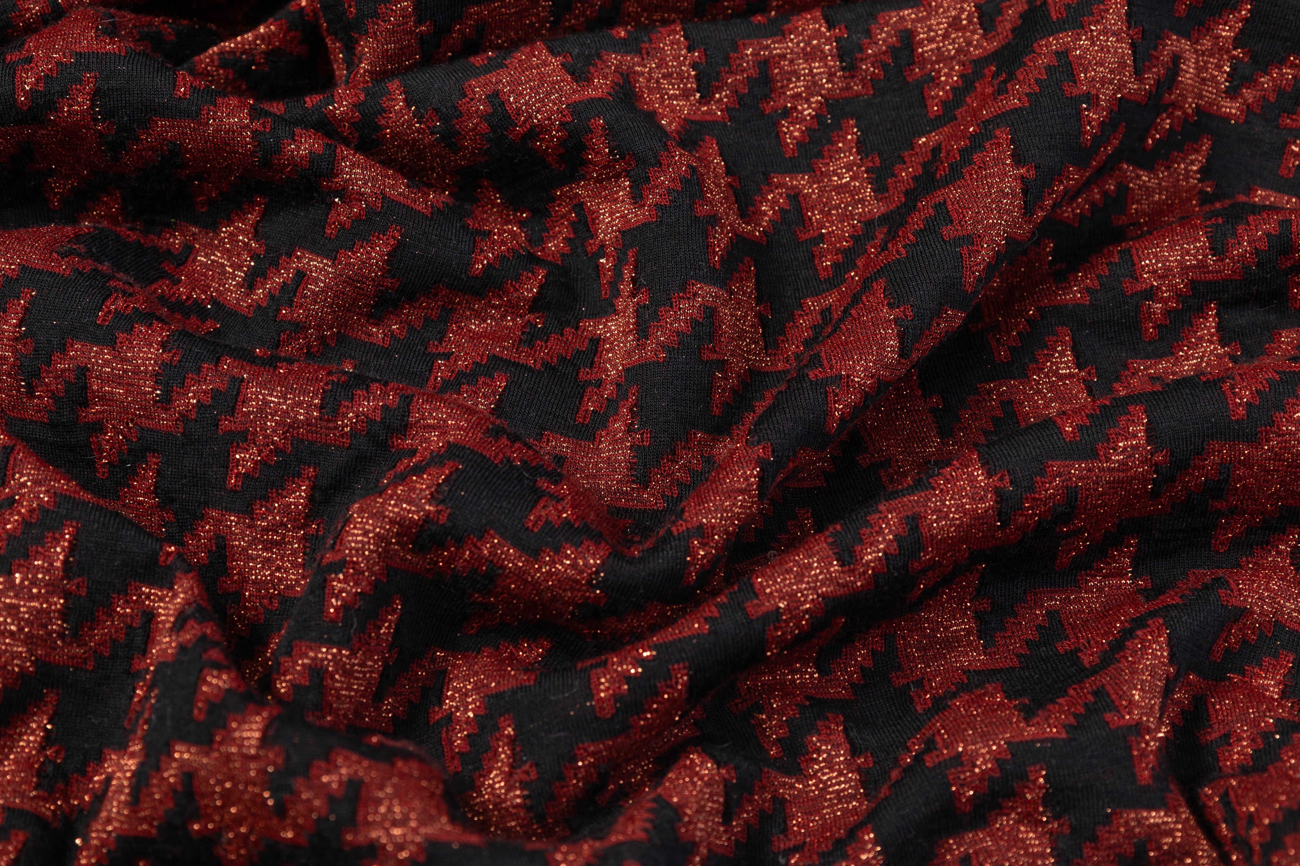 Metallic Houndstooth Jersey Knit - Burgundy / Black