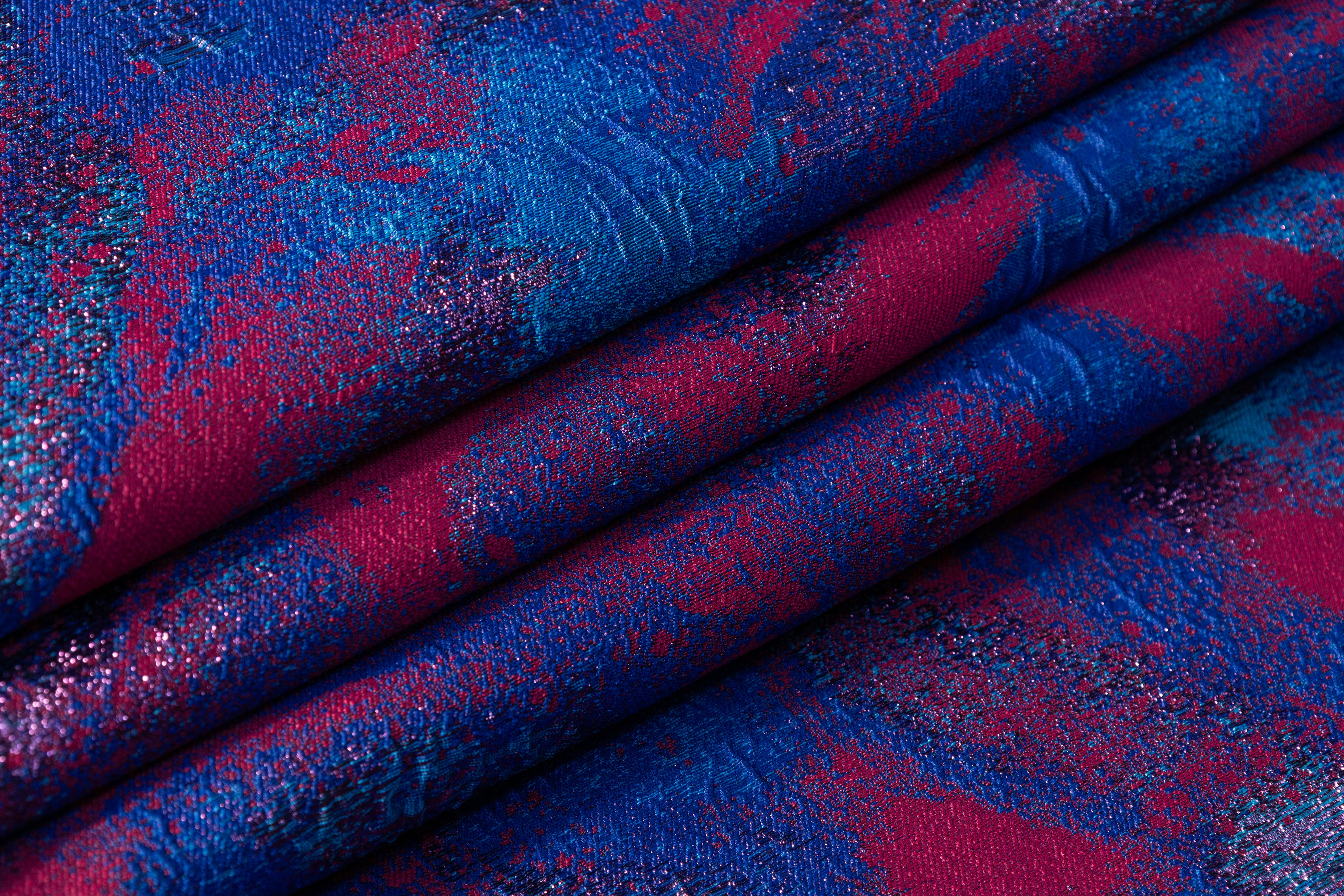 Abstract Metallic Cloqué Brocade - Blue / Raspberry