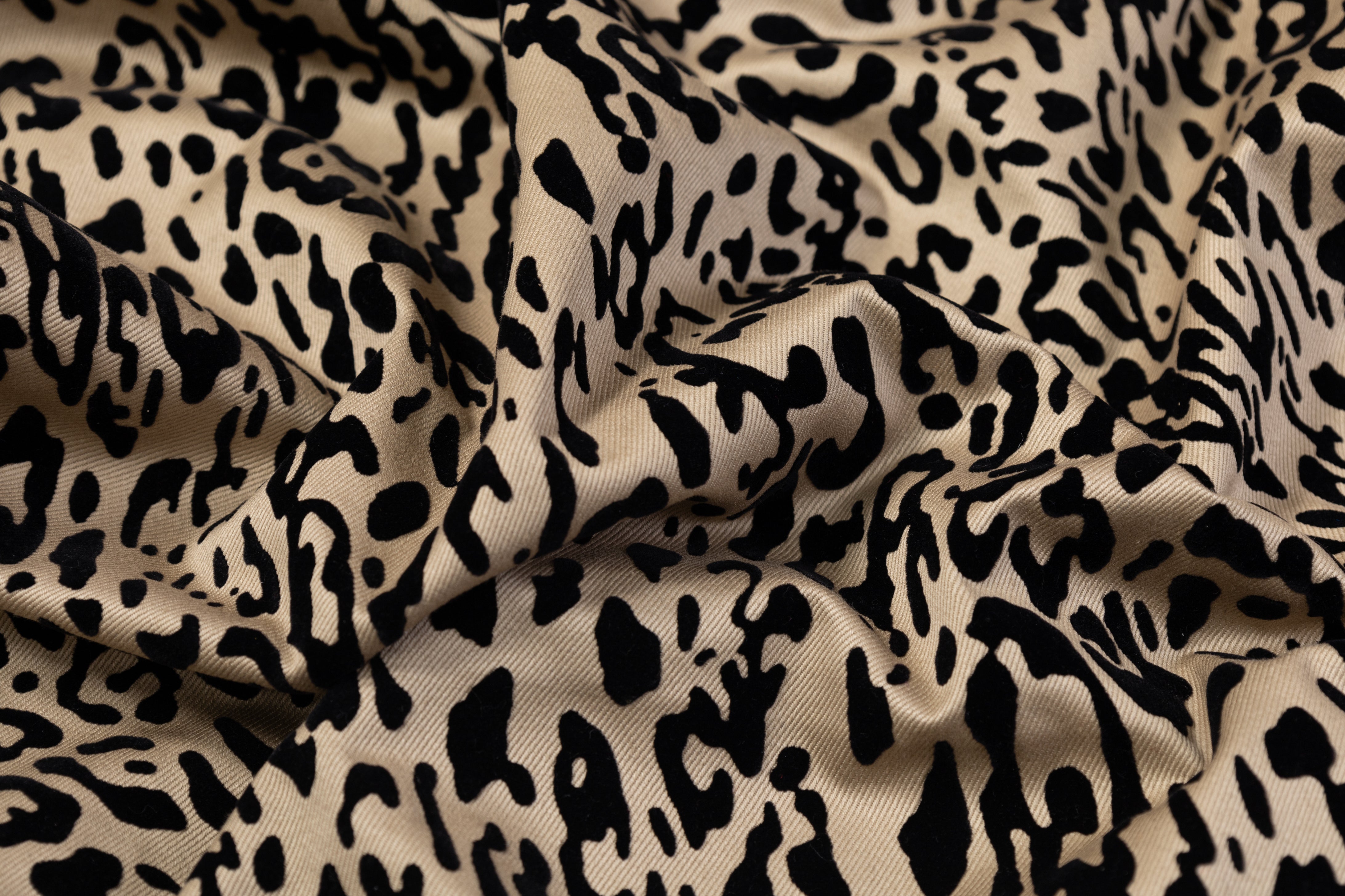 Italian Denim with Cheetah Pattern Flocking - Beige / Black