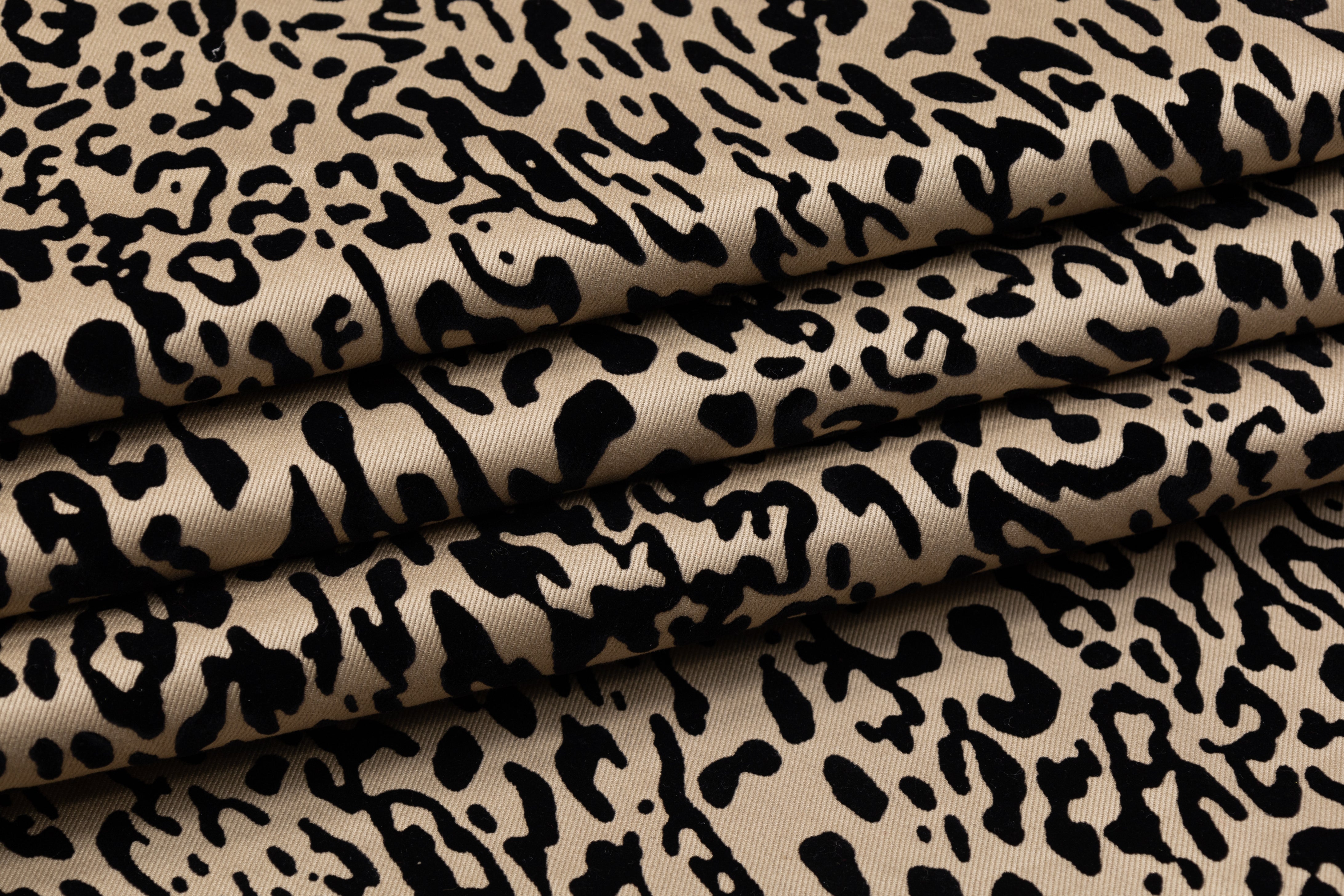 Italian Denim with Cheetah Pattern Flocking - Beige / Black